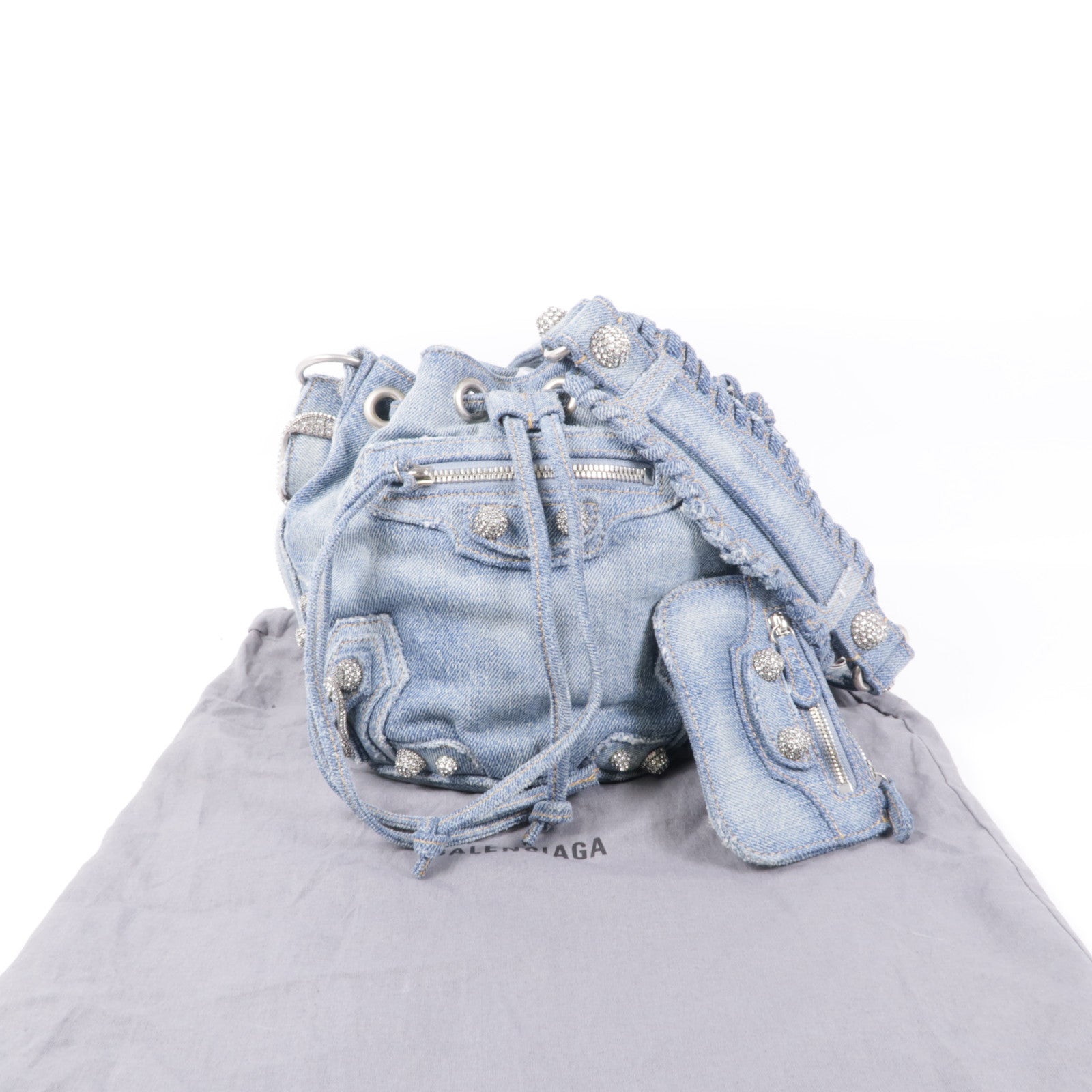 BALENCIAGA 牛仔布料Le Cagole銀扣手挽袋