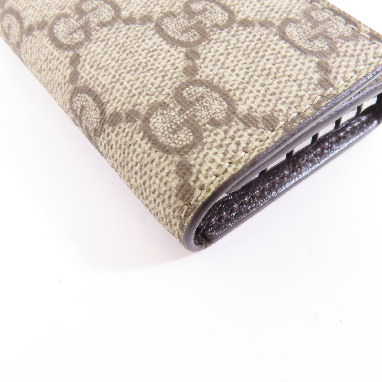 GUCCI 塗層帆布Key Case銀扣鎖匙包棕色