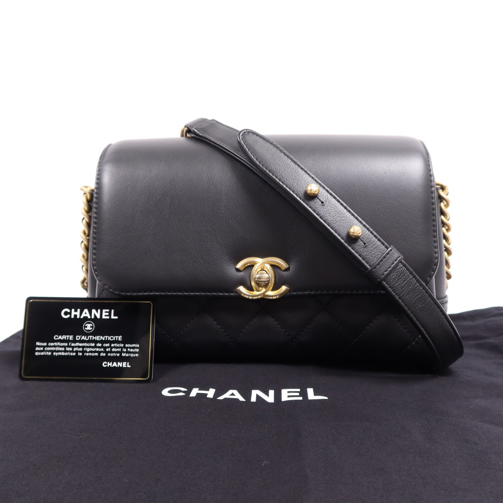CHANEL 牛皮皮革Chain Shoulder Bag金扣鏈帶肩背袋