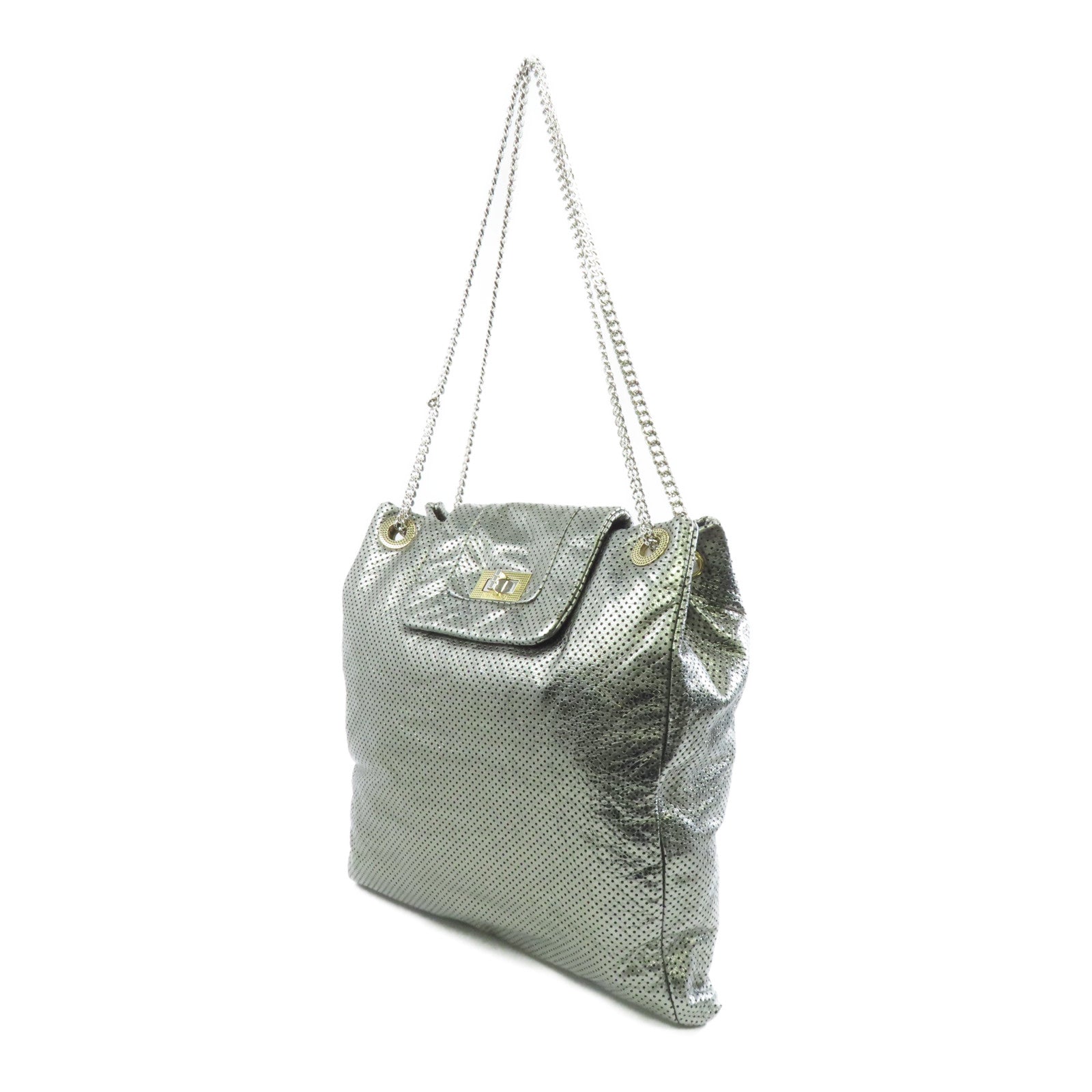 CHANEL 【激減優惠】牛皮皮革Chain Shoulder Bag金扣/銀扣鏈帶肩背袋綠色