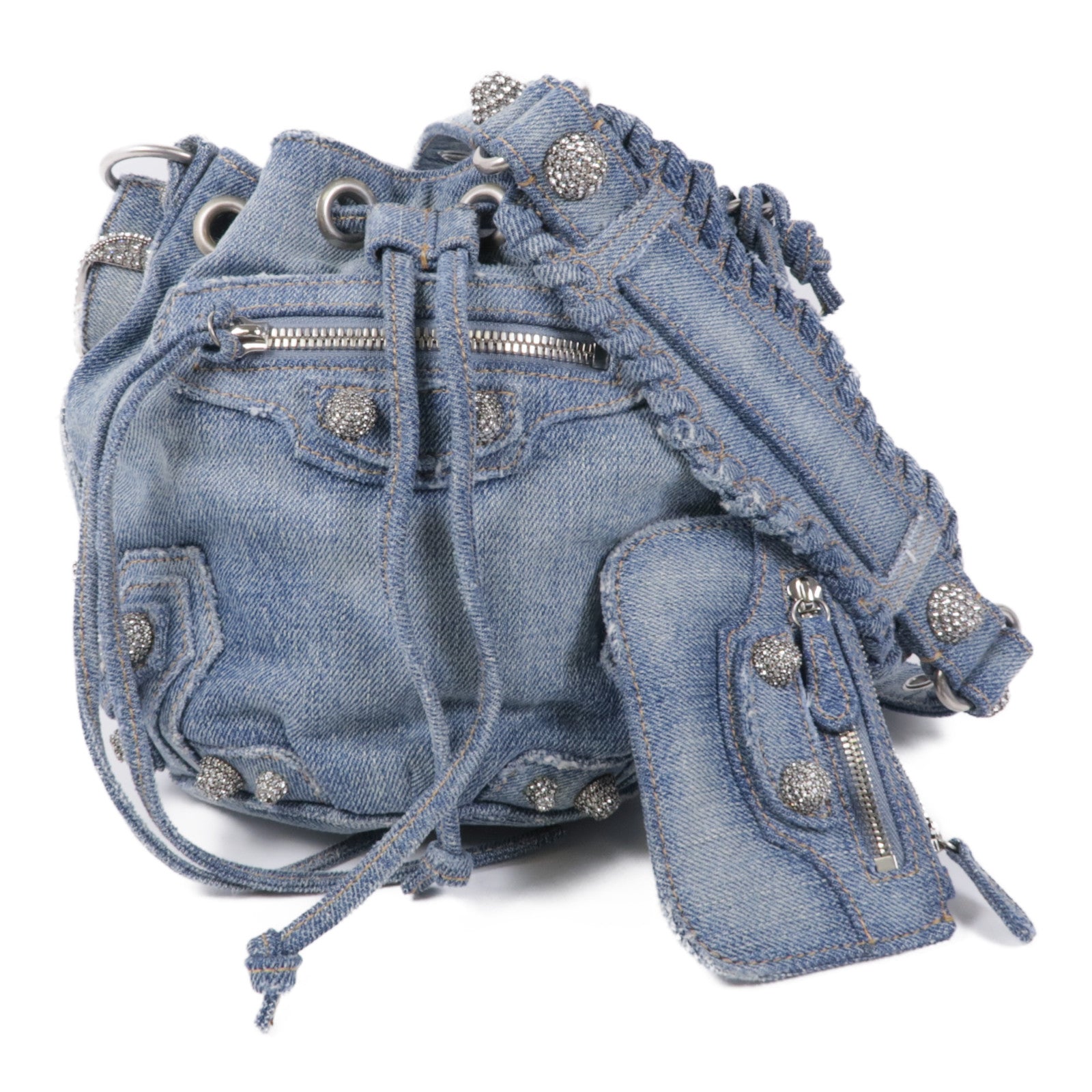 BALENCIAGA 牛仔布料Le Cagole銀扣手挽袋