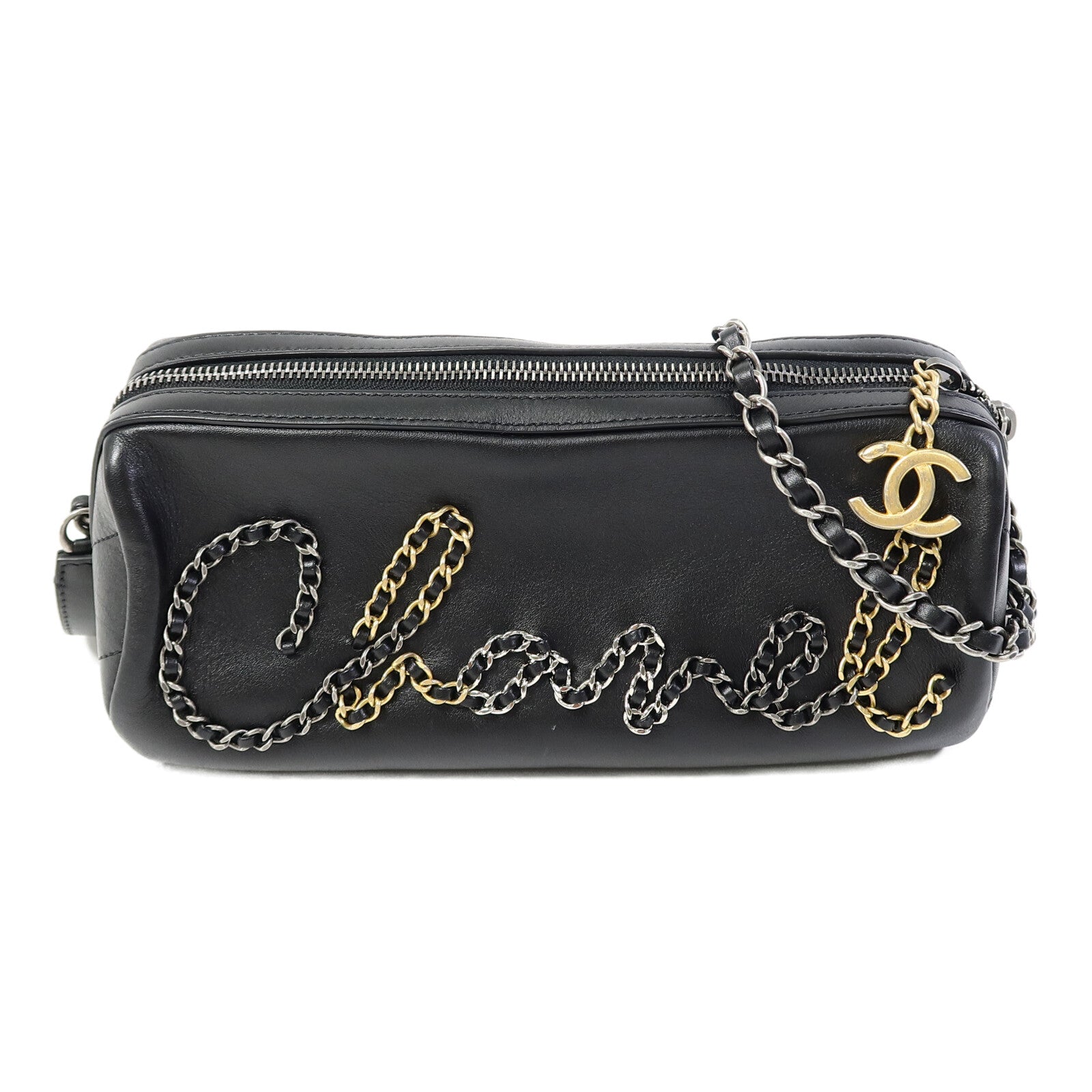 CHANEL 牛皮皮革Bowling Chain Shoulder鏈帶肩背袋