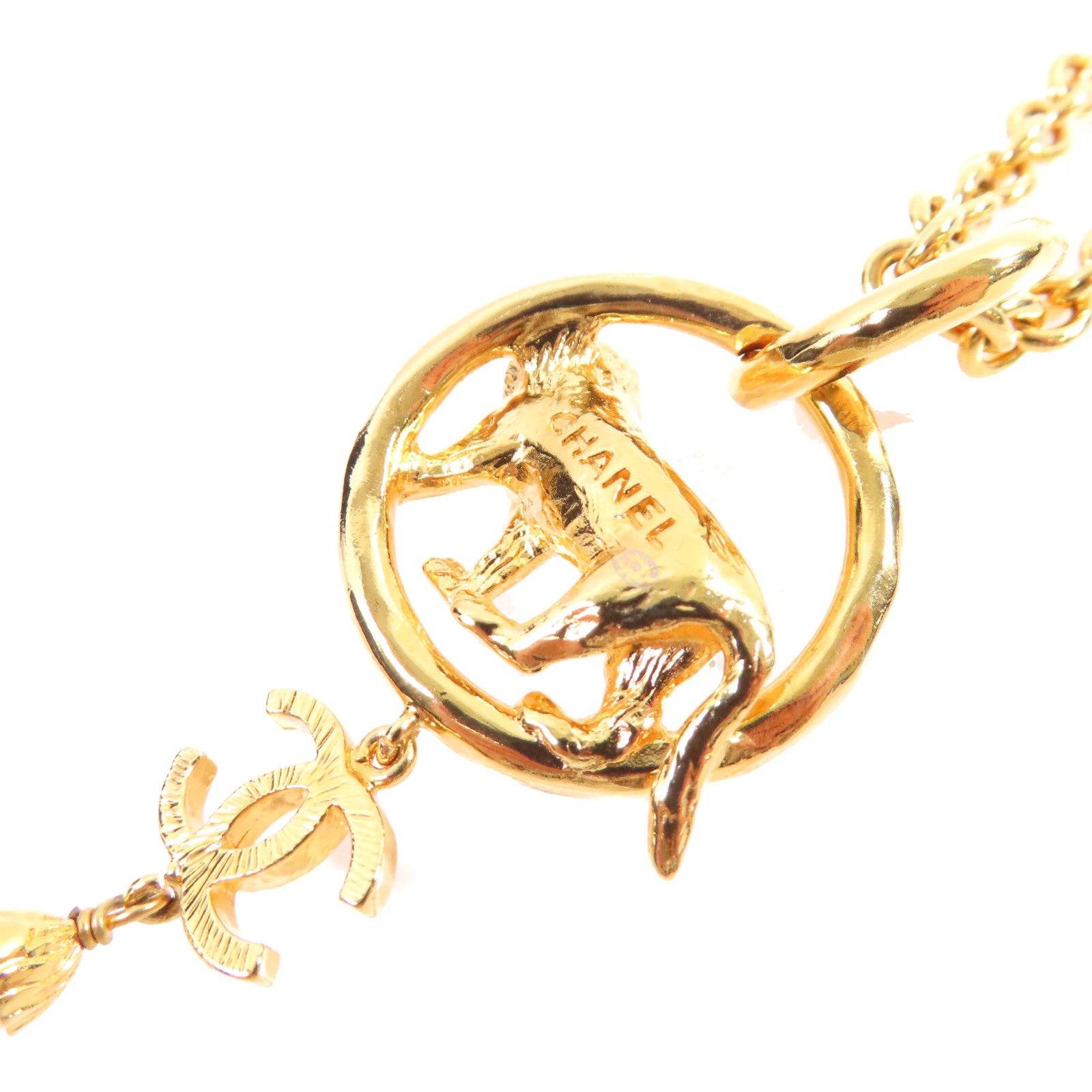 CHANEL 金屬/仿珍珠Necklace金扣項鏈白色/金色
