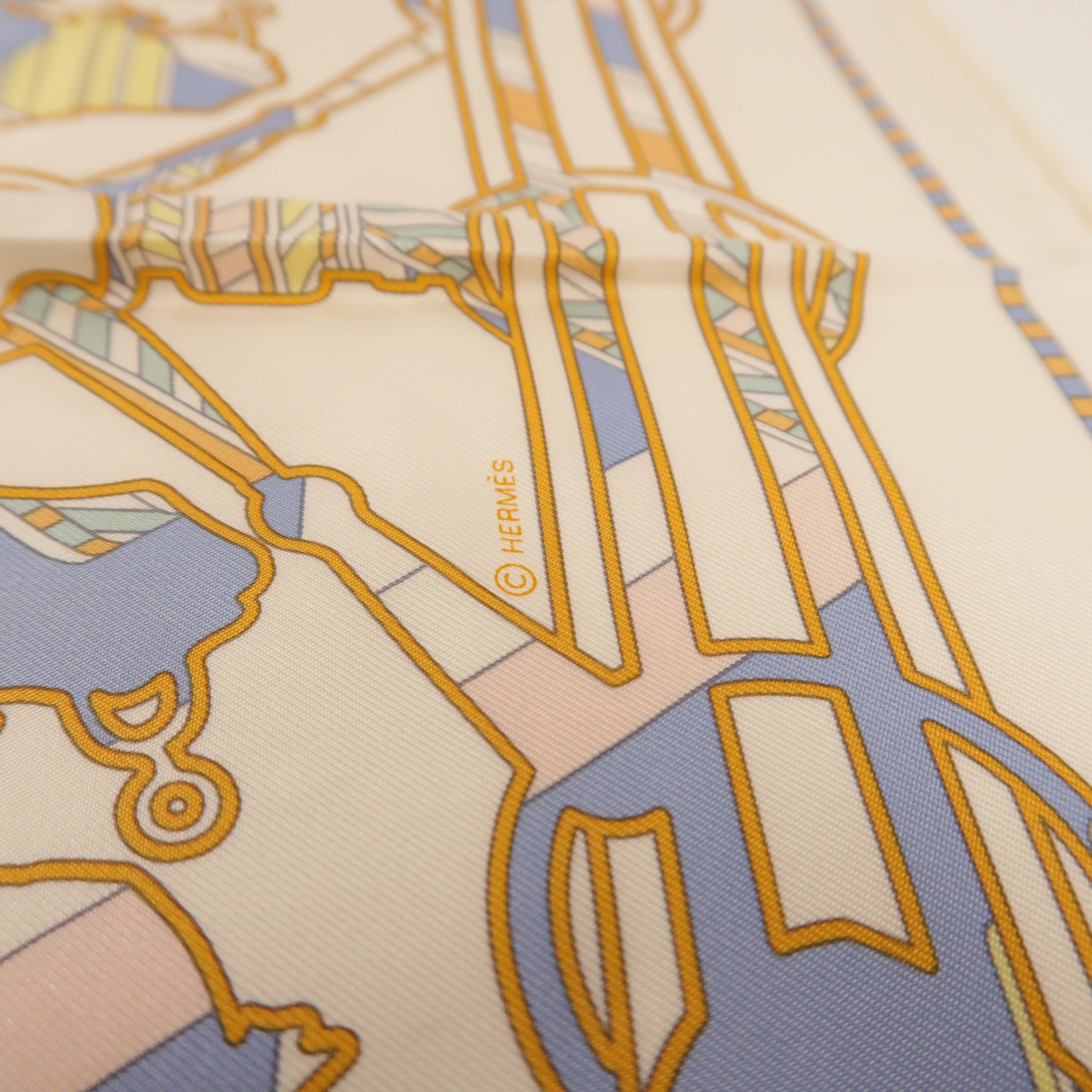 HERMES Scarf Silk White