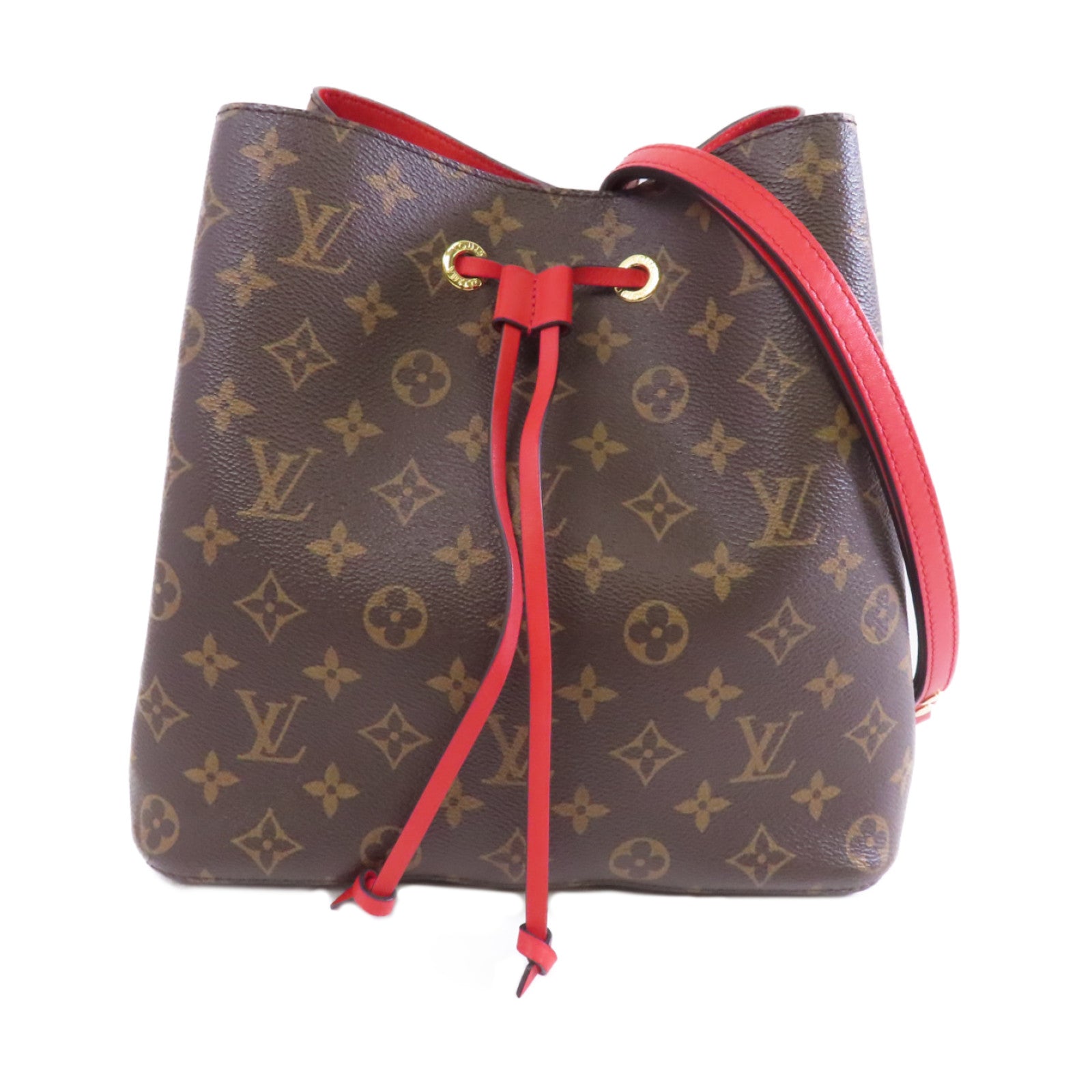 LOUIS VUITTON Monogram Neo Noe金扣肩背袋啡色/紅色