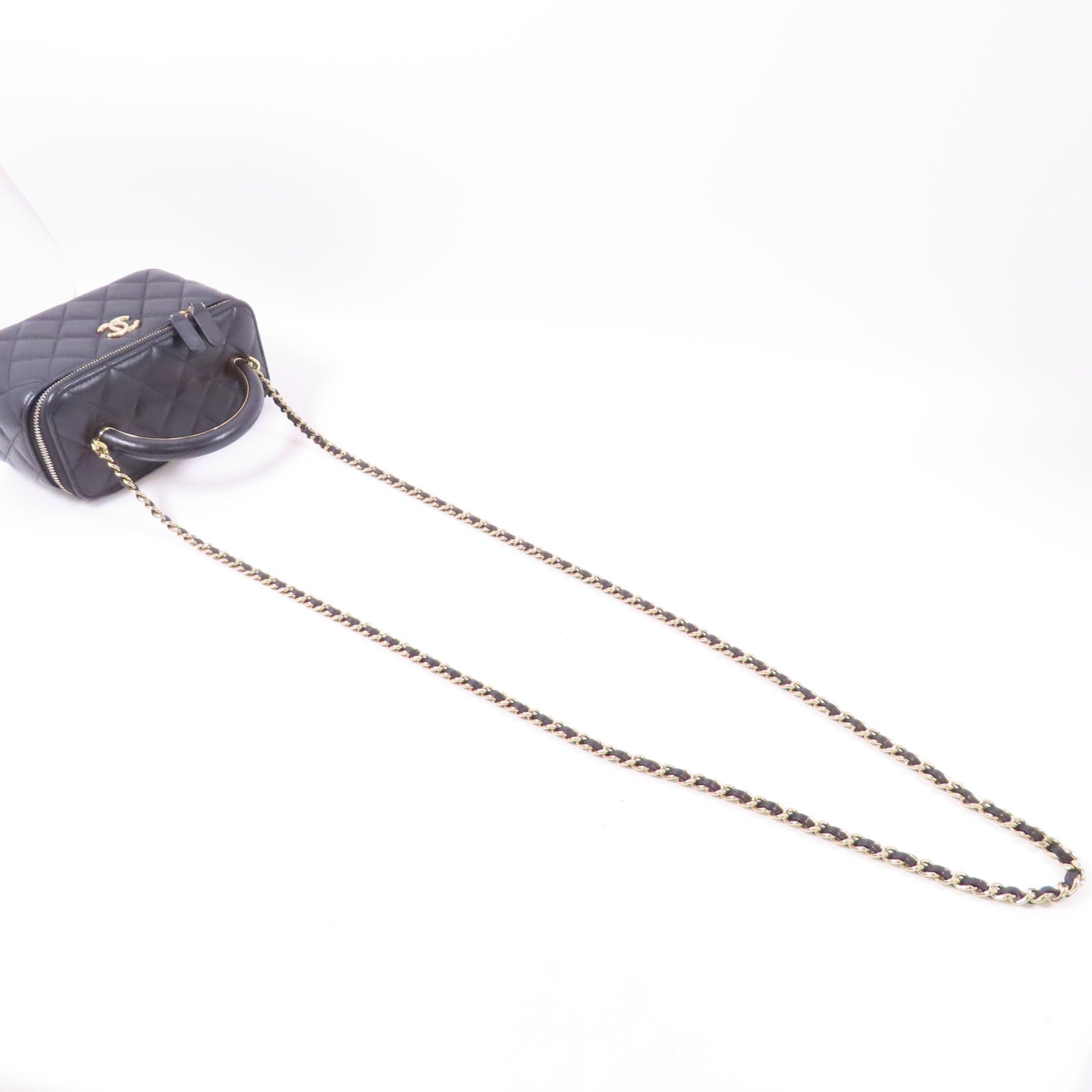 CHANEL 牛皮皮革Vanity Case銀扣鏈帶手挽肩背兩用袋