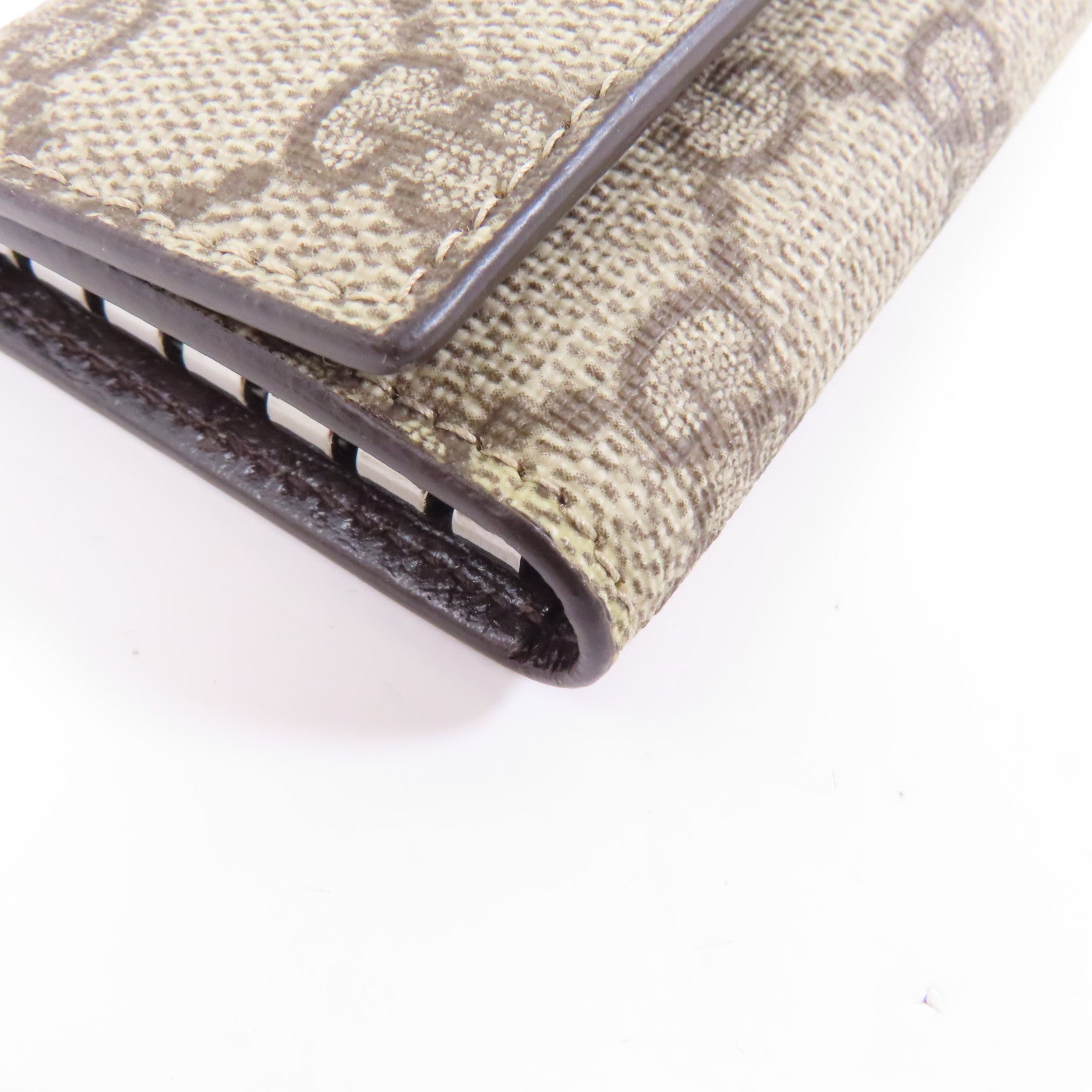 GUCCI 塗層帆布Key Case銀扣鎖匙包棕色