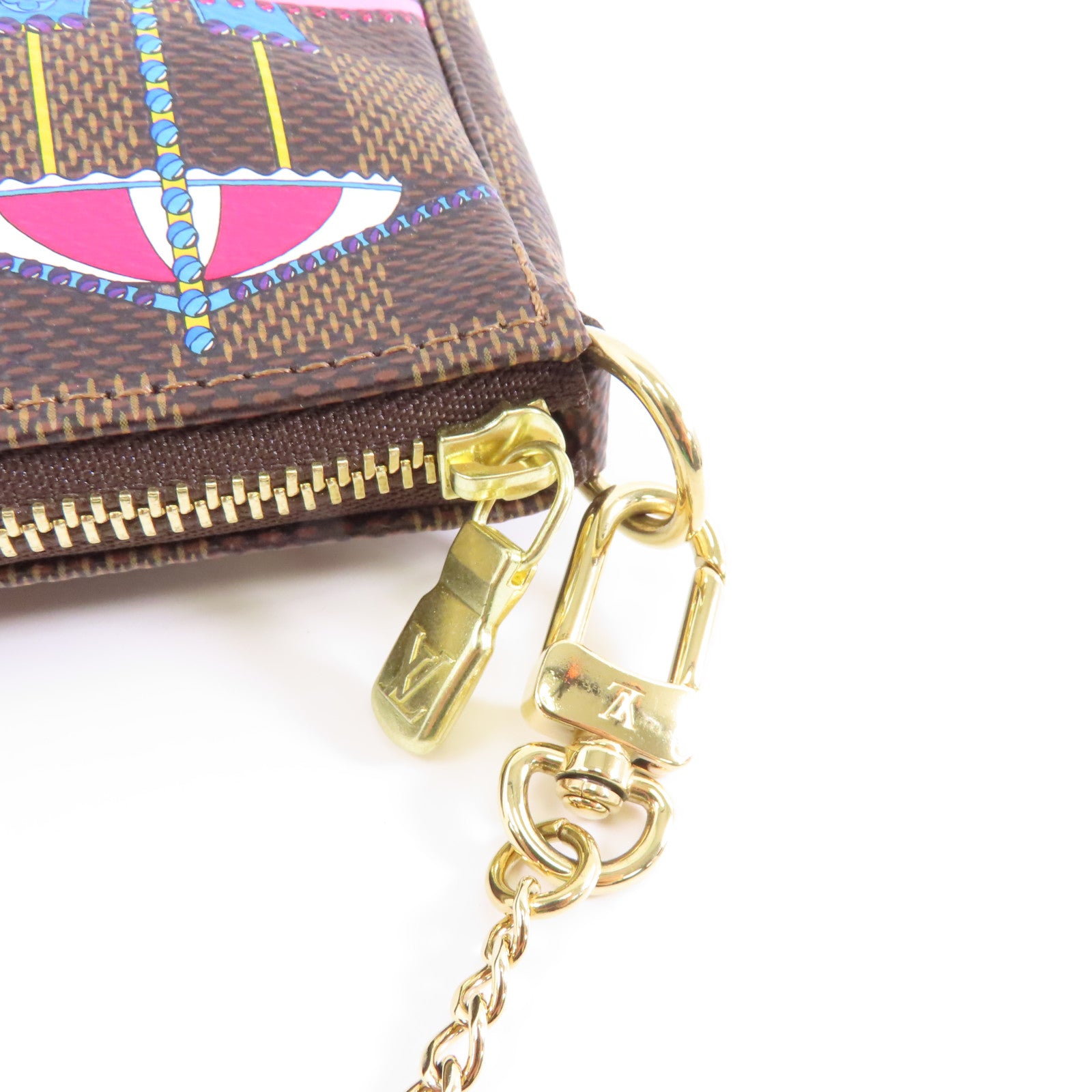 LOUIS VUITTON 【激減優惠】Damier Mini Pochette金扣鏈帶手挽袋啡色