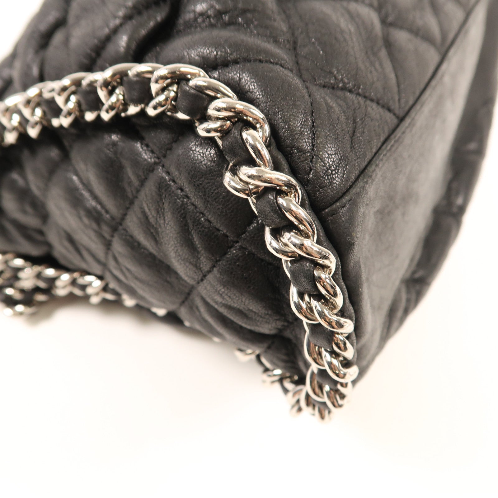 CHANEL 牛皮皮革Chain Shoulder銀扣鏈帶肩背袋