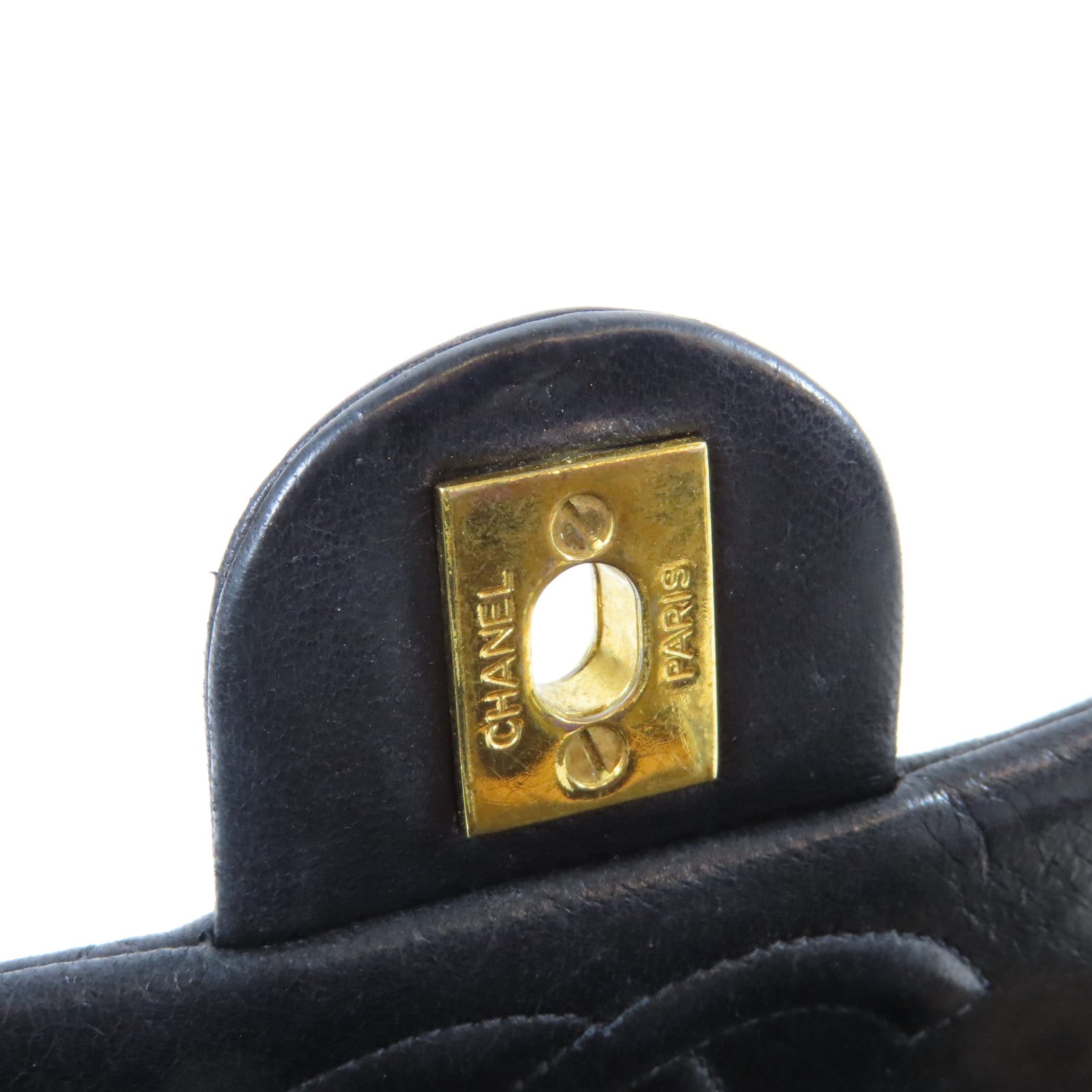 CHANEL 菱格羊皮皮革Chain Shoulder Bag金扣鏈帶肩背袋黑色