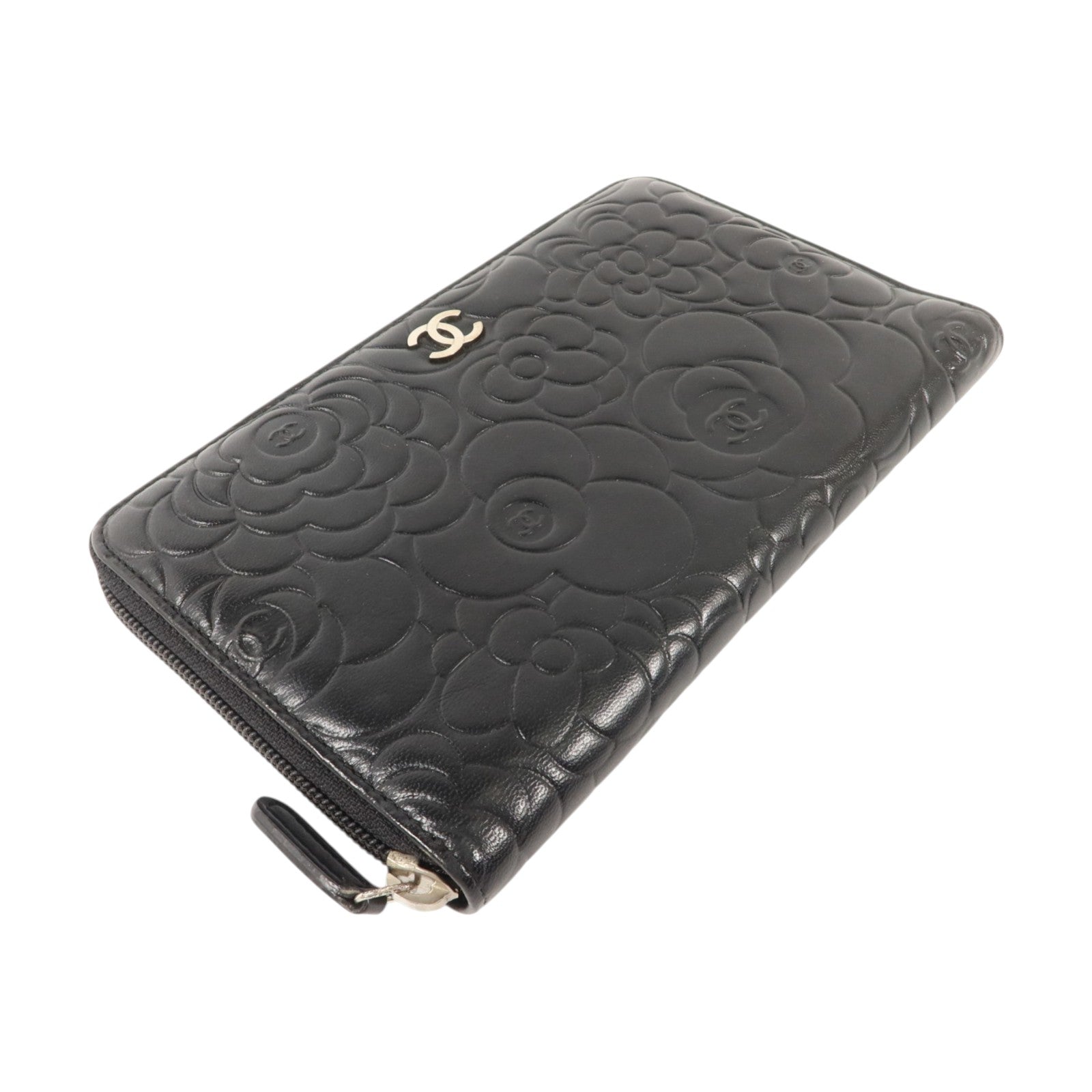 CHANEL 牛皮皮革Camellia Zip Around Long Wallet金扣長錢包