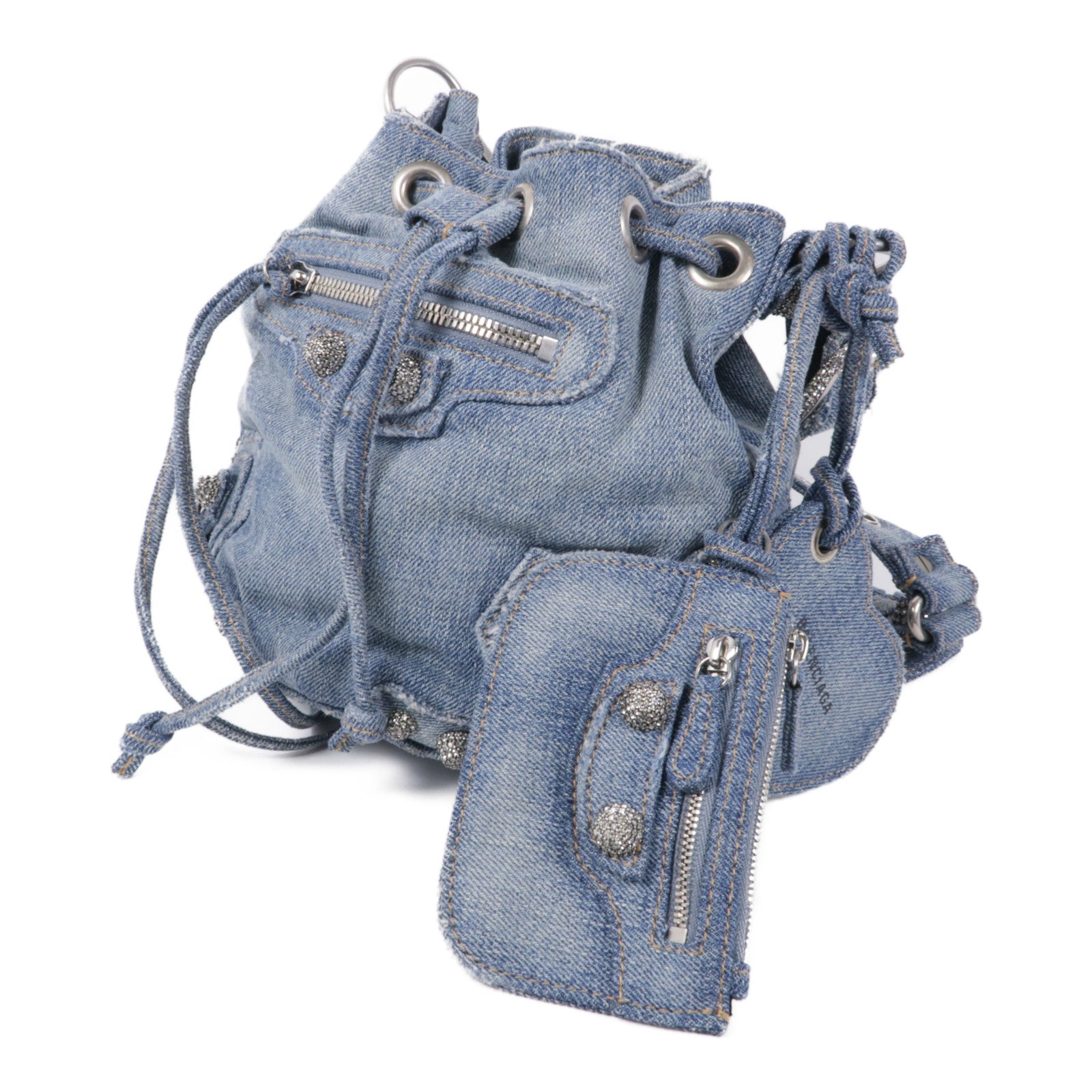 BALENCIAGA 牛仔布料Le Cagole銀扣手挽袋