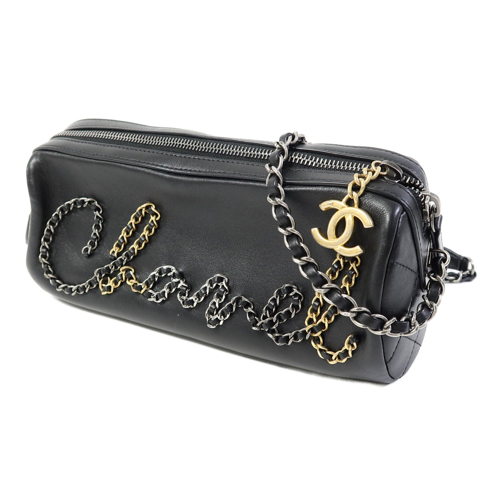 CHANEL 牛皮皮革Bowling Chain Shoulder鏈帶肩背袋