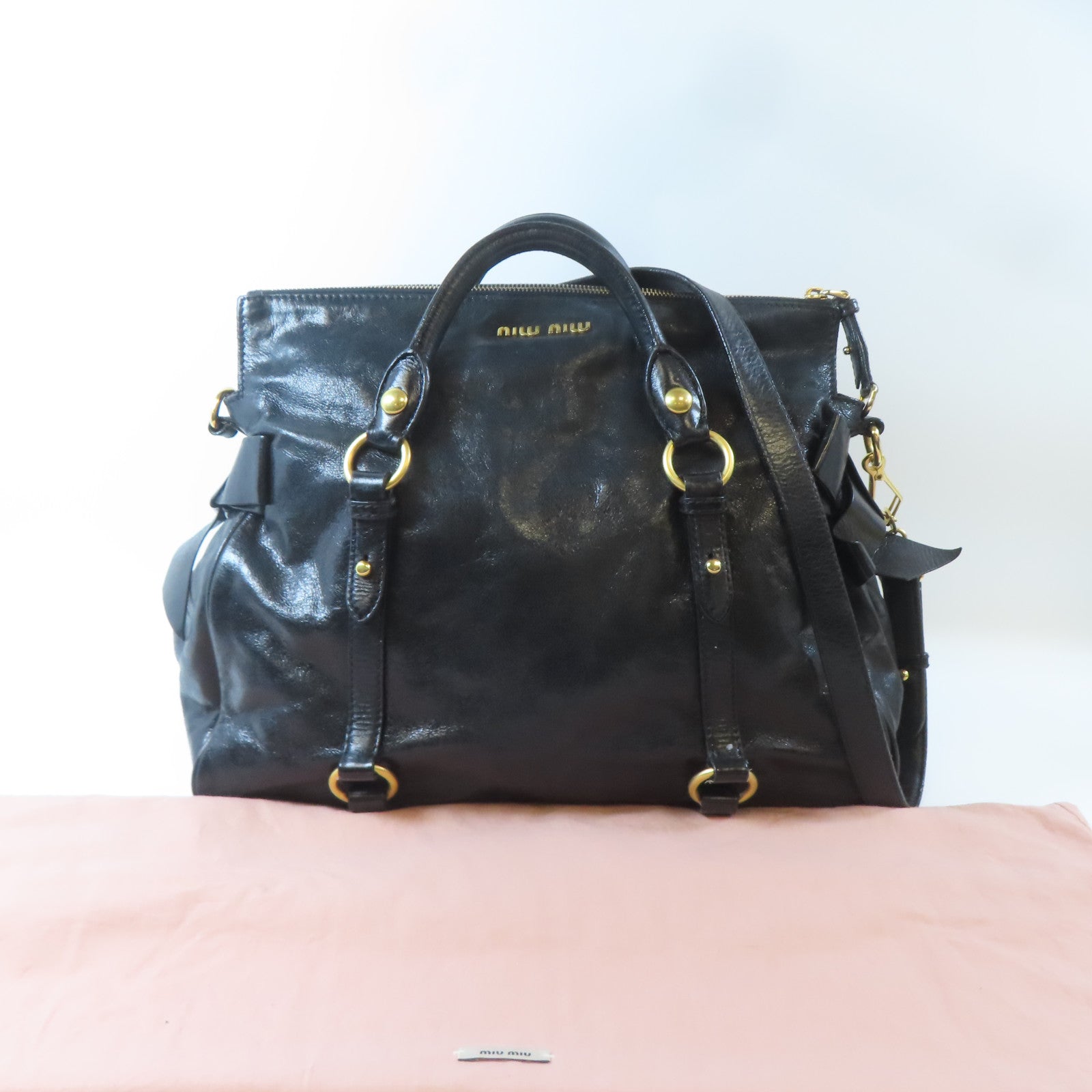 Miu Miu 牛皮皮革2 Way Shoulder Bag金扣手挽肩背兩用袋黑色
