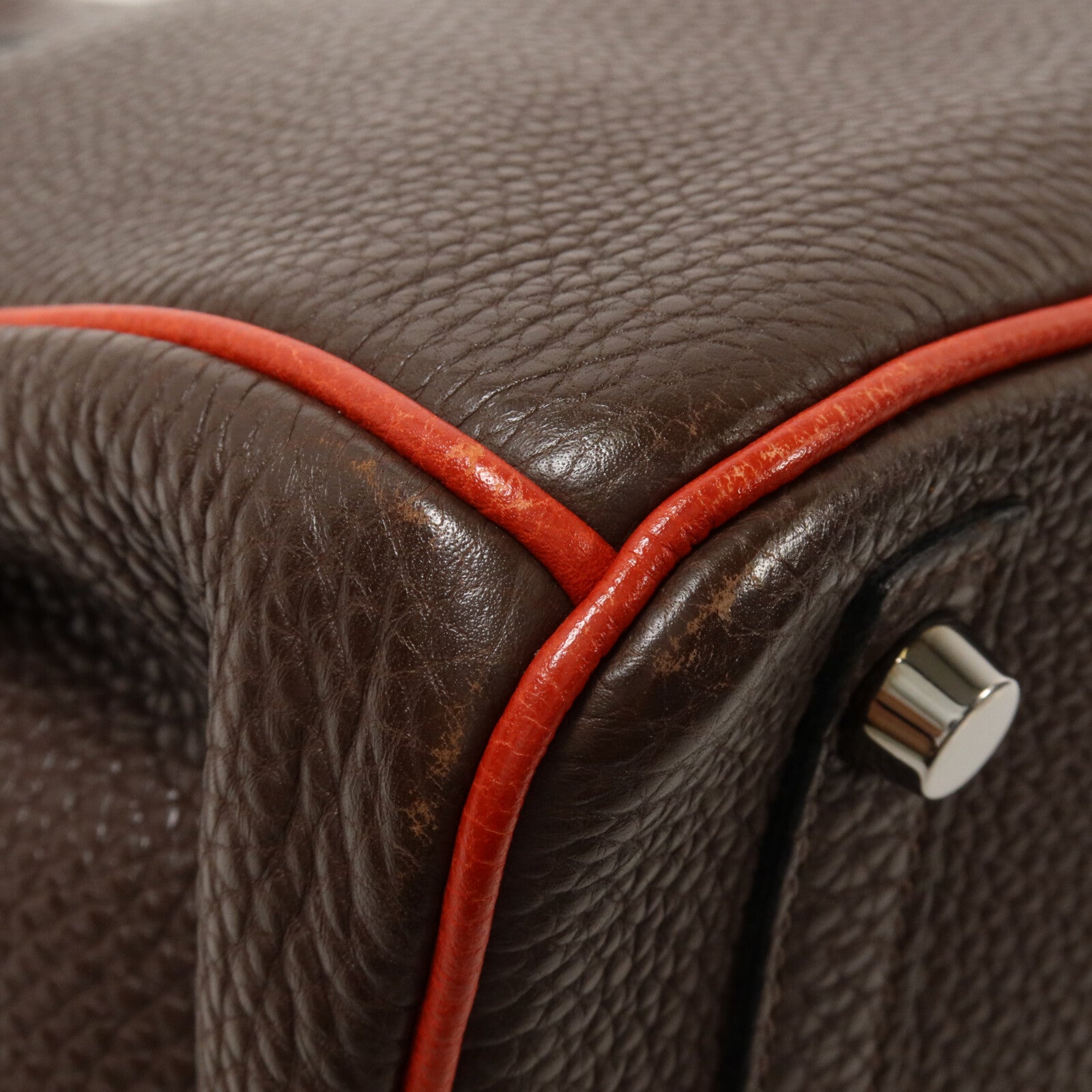HERMES Togo皮革Birkin 30手挽袋Chocolat/Rouge Venitien
