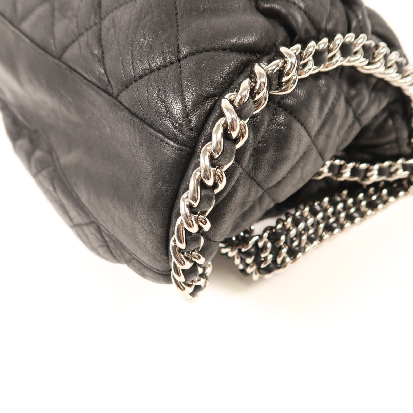 CHANEL 牛皮皮革Chain Shoulder銀扣鏈帶肩背袋