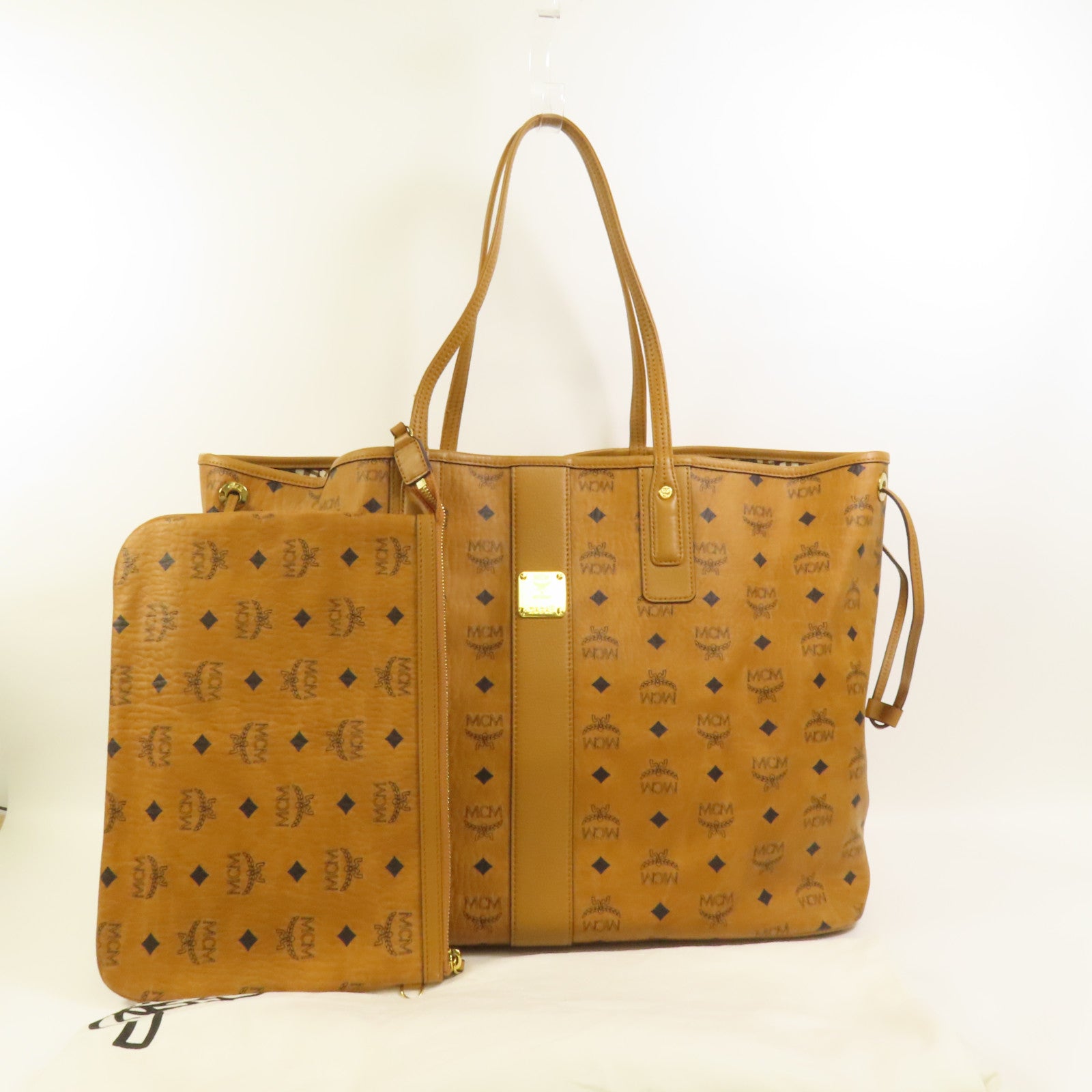 MCM 塗層帆布Tote Bag金扣肩背袋
