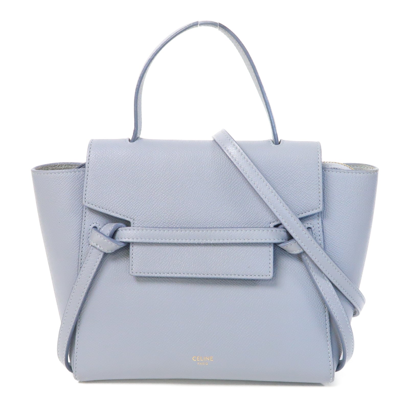 CELINE 牛皮皮革Nano Belt Bag金扣手挽肩背兩用袋灰藍色
