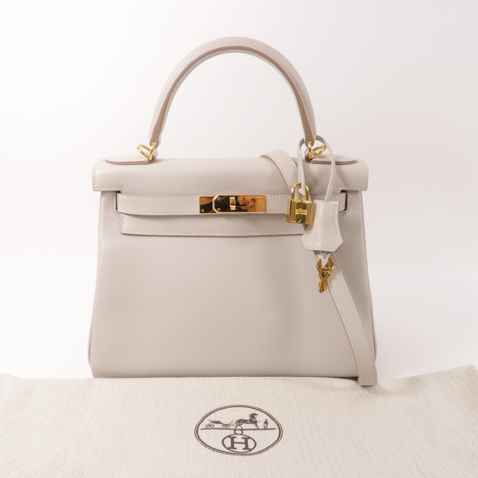 HERMES Evercolor皮革Kelly 28手挽肩背兩用袋Gris Pale