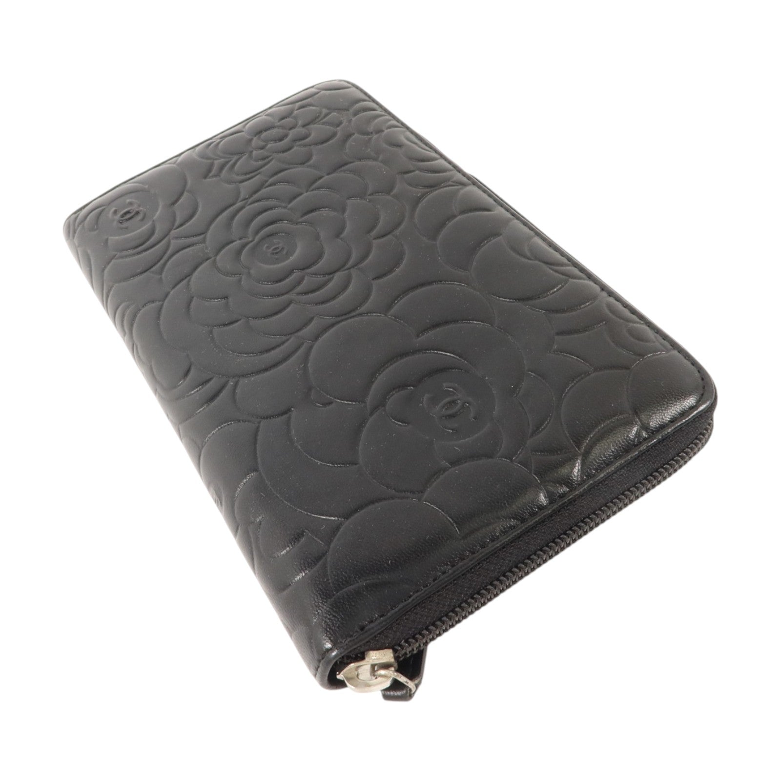 CHANEL 牛皮皮革Camellia Zip Around Long Wallet金扣長錢包