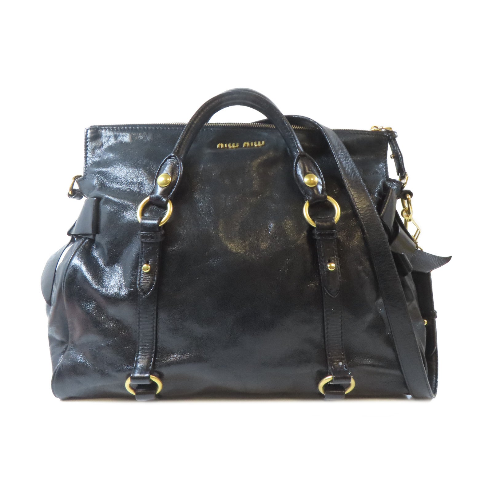 Miu Miu 牛皮皮革2 Way Shoulder Bag金扣手挽肩背兩用袋黑色