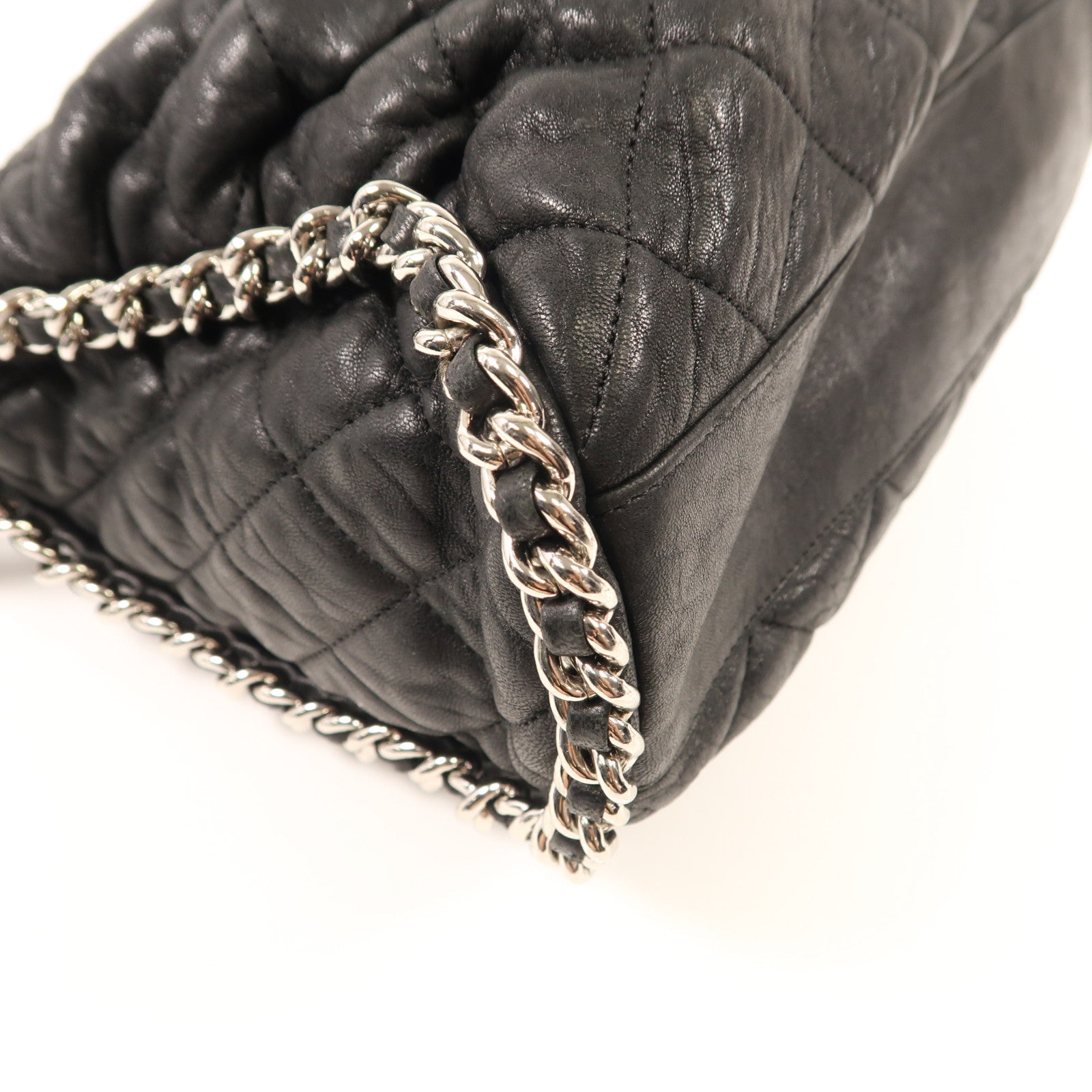 CHANEL 牛皮皮革Chain Shoulder銀扣鏈帶肩背袋