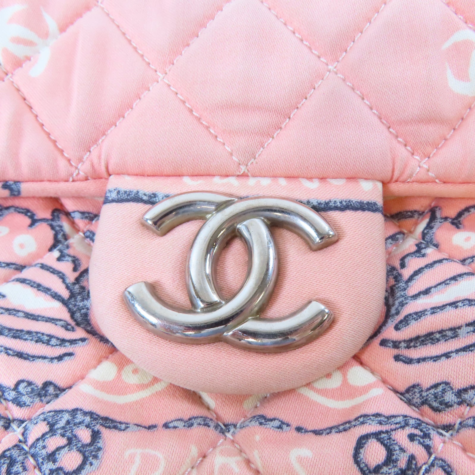 CHANEL 帆布Chain Shoulder Bag銀扣鏈帶肩背袋粉紅色