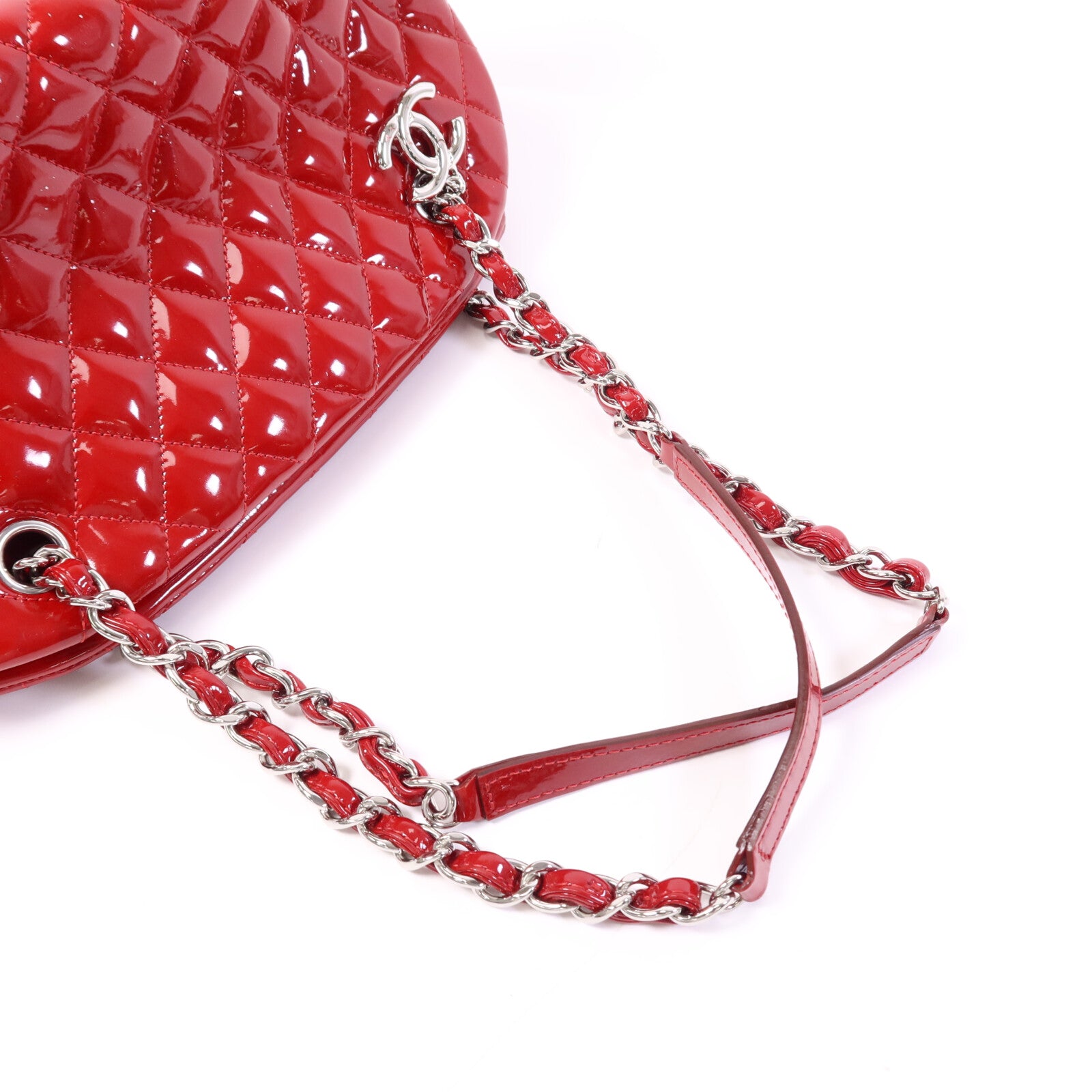 CHANEL 漆皮皮革Chain Shoulder Bag銀扣鏈帶肩背袋