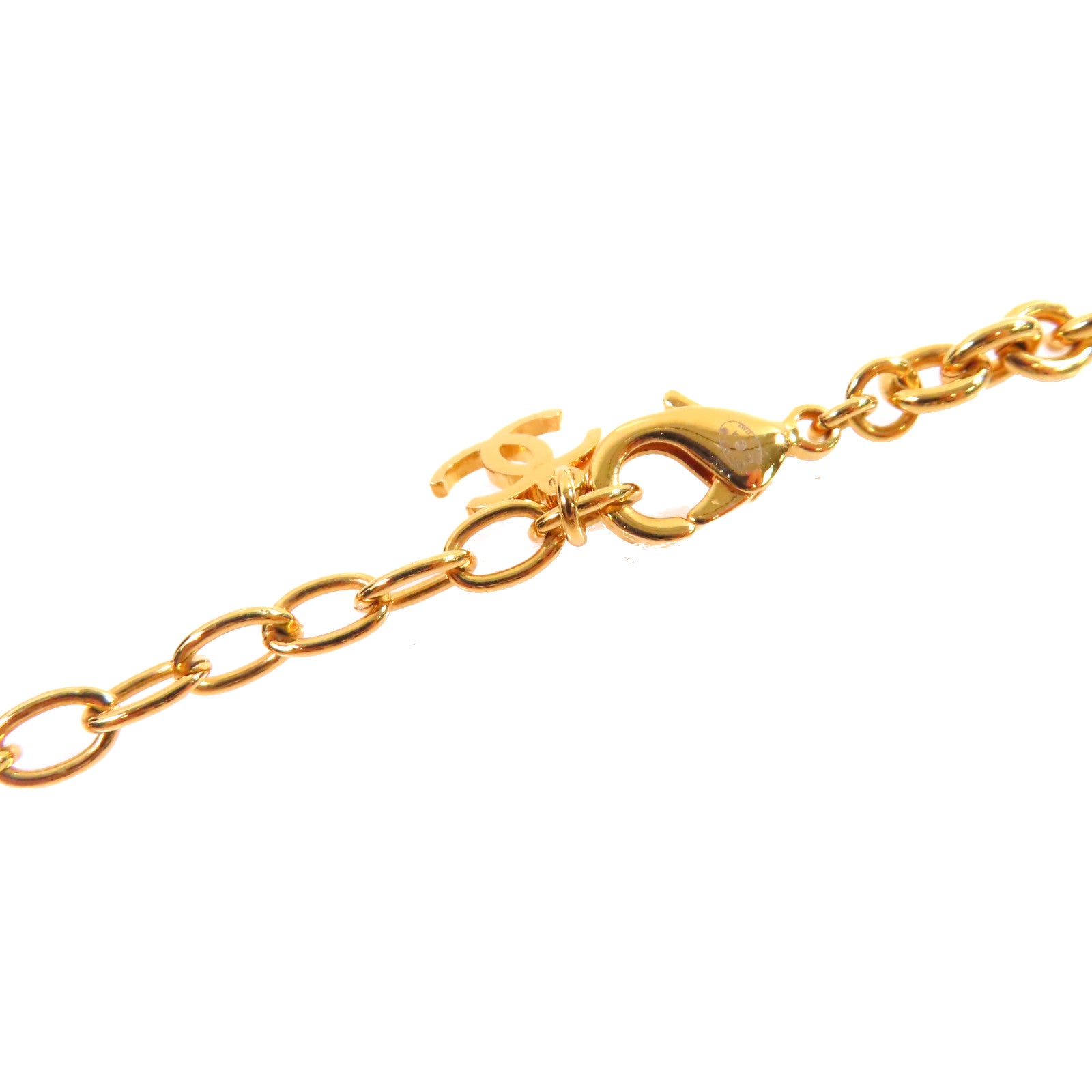 CHANEL 金屬/仿珍珠Necklace金扣項鏈白色/金色