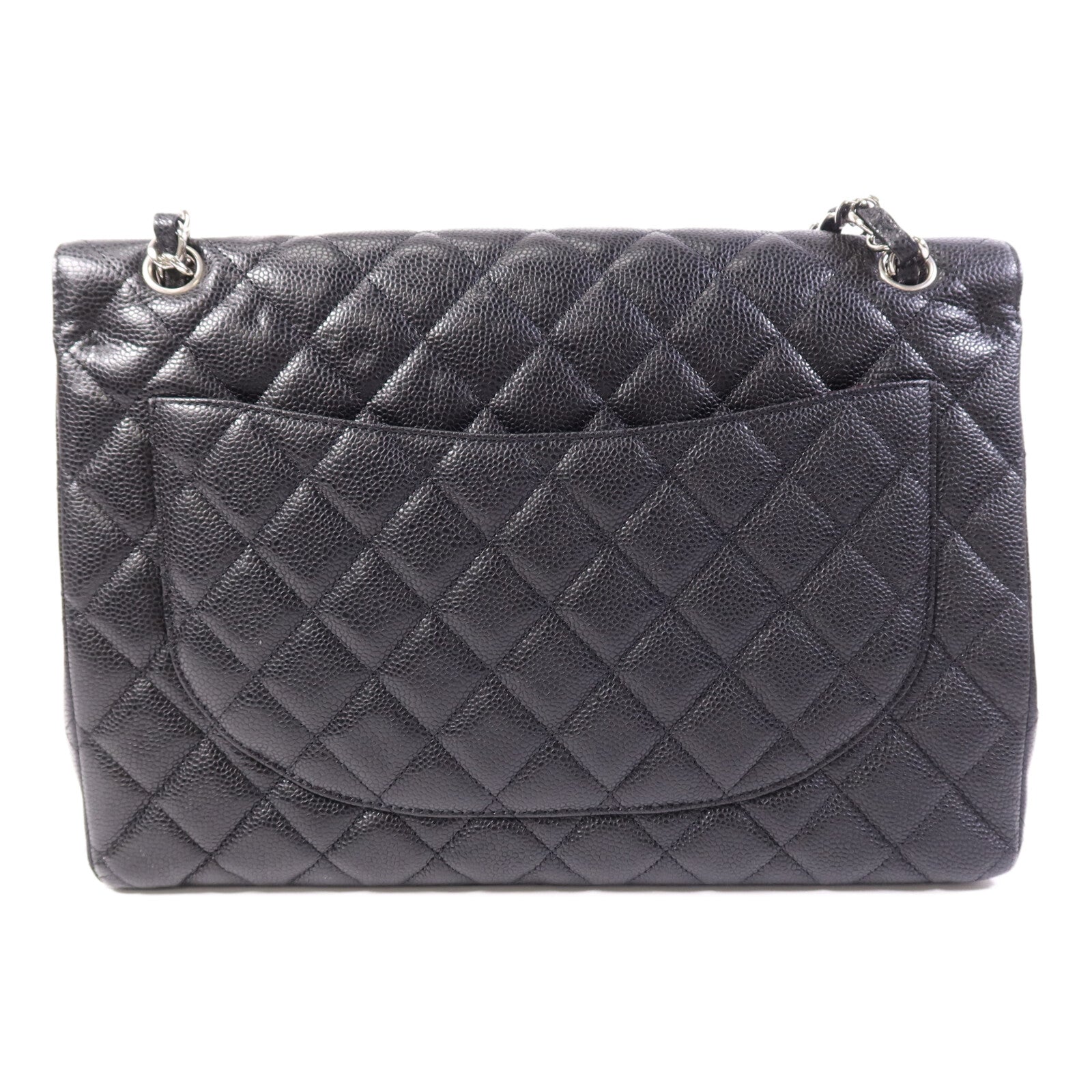 CHANEL 牛皮皮革Maxi Classic銀扣鏈帶肩背袋