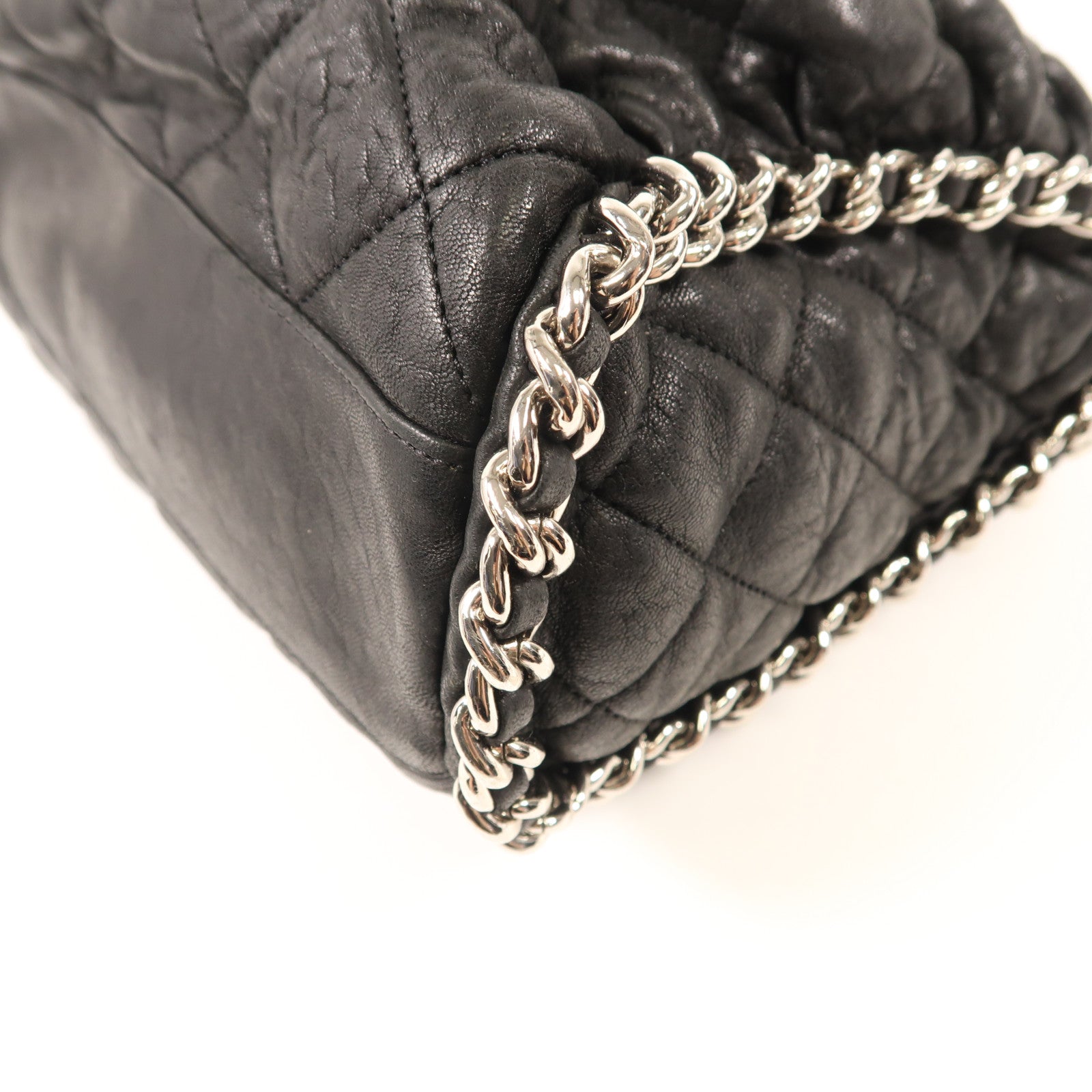 CHANEL 牛皮皮革Chain Shoulder銀扣鏈帶肩背袋