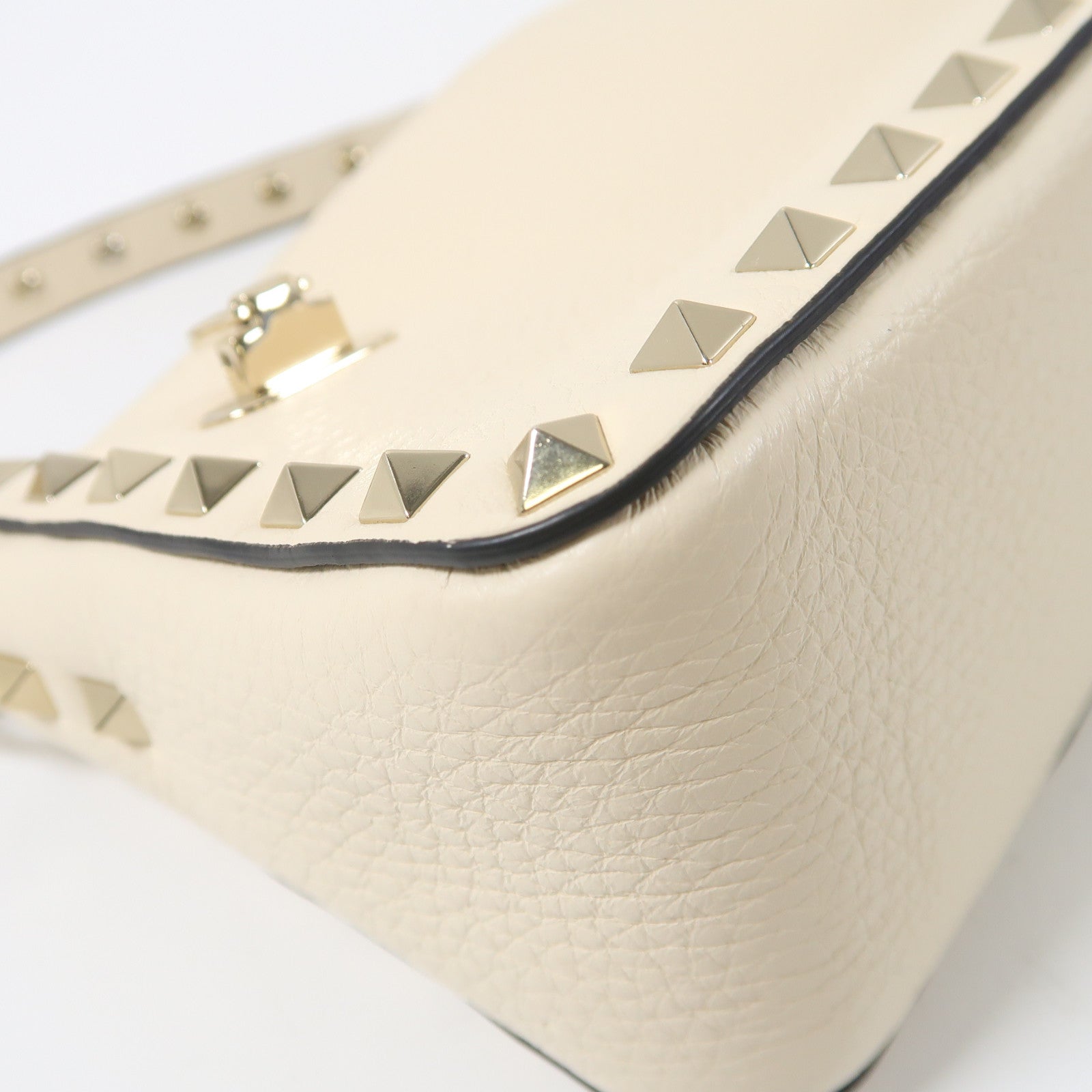 Valentino 牛皮皮革2 Way Shoulder金扣手挽肩背兩用袋米色