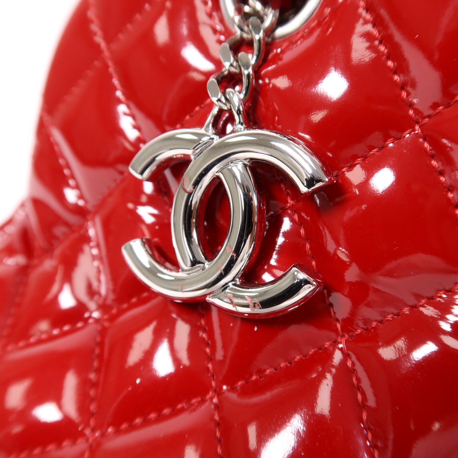 CHANEL 漆皮皮革Chain Shoulder Bag銀扣鏈帶肩背袋