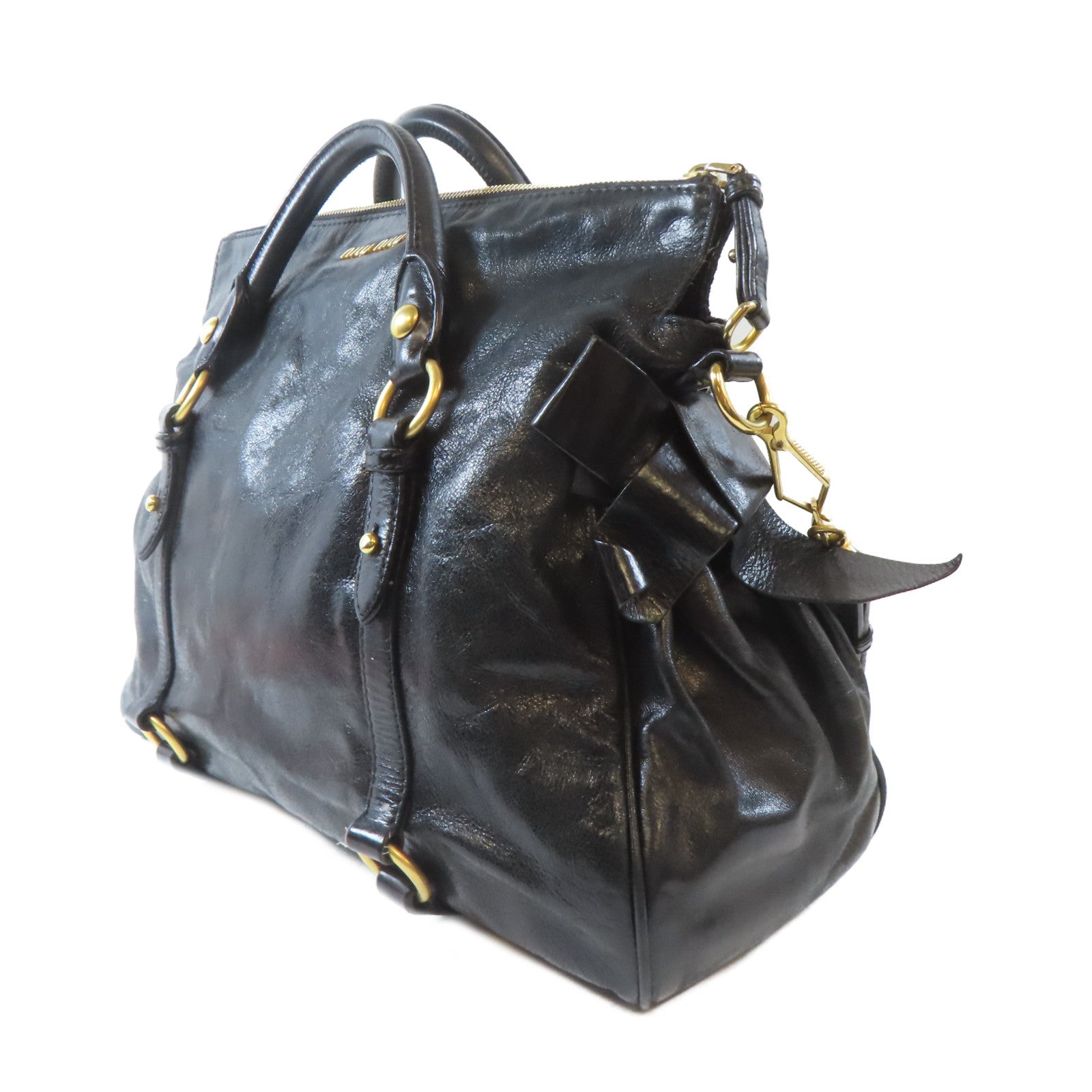 Miu Miu 牛皮皮革2 Way Shoulder Bag金扣手挽肩背兩用袋黑色