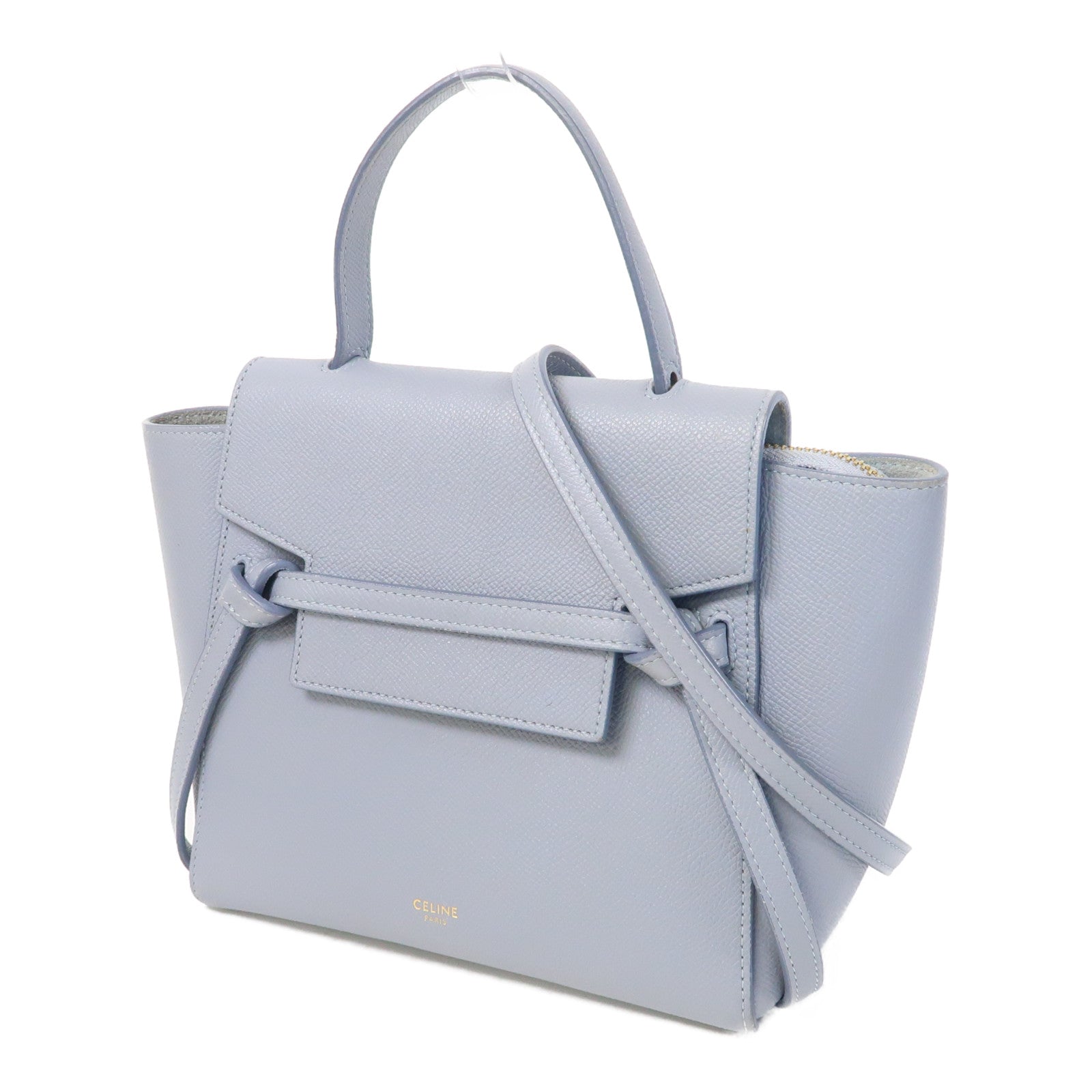 CELINE 牛皮皮革Nano Belt Bag金扣手挽肩背兩用袋灰藍色