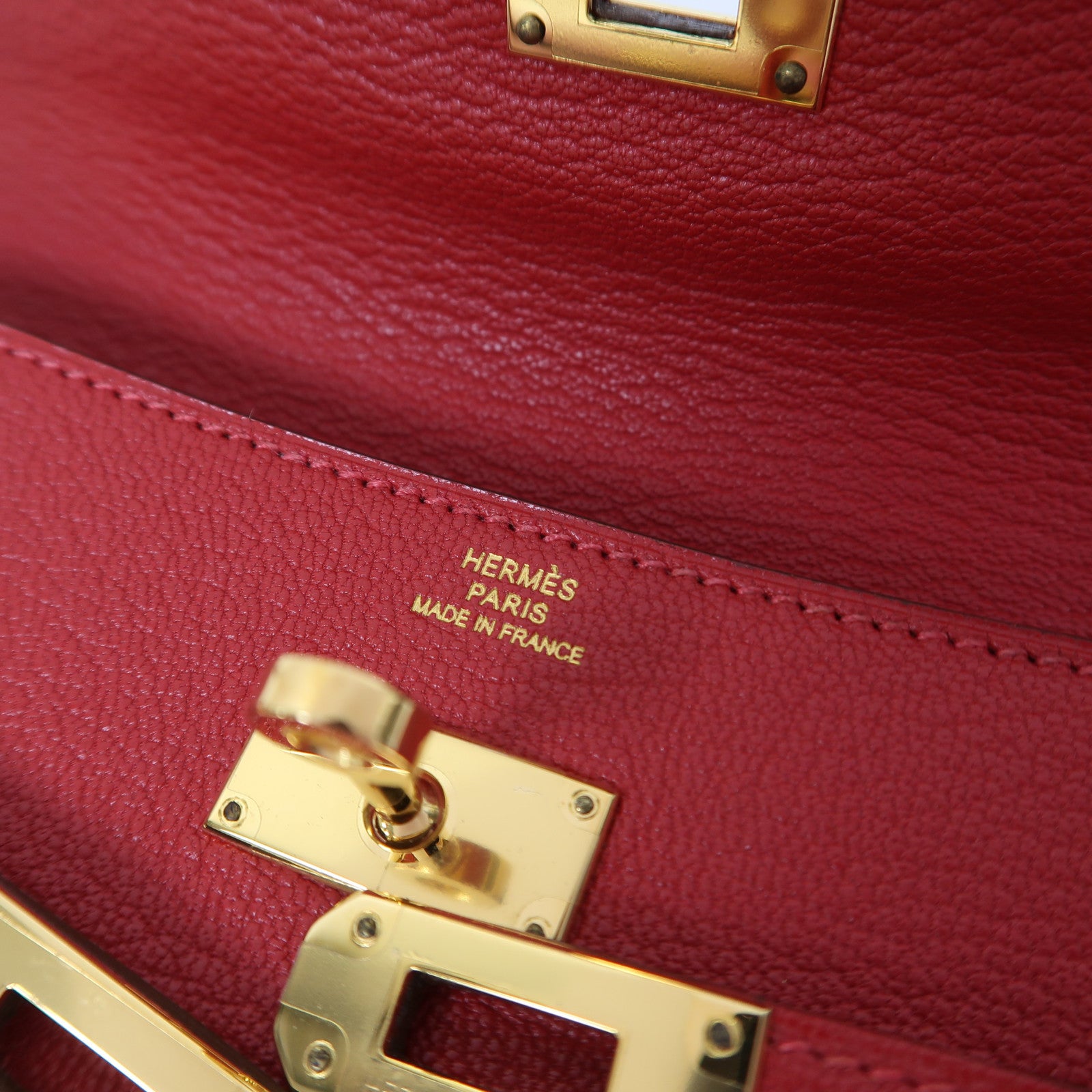 HERMES Chevre皮革Kelly Wallet金扣長錢包法拉利紅色