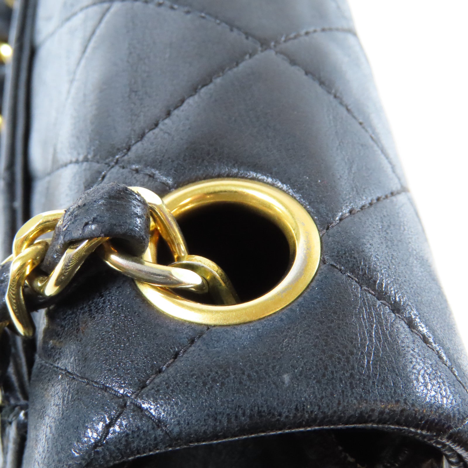 CHANEL 菱格羊皮皮革Chain Shoulder Bag金扣鏈帶肩背袋黑色