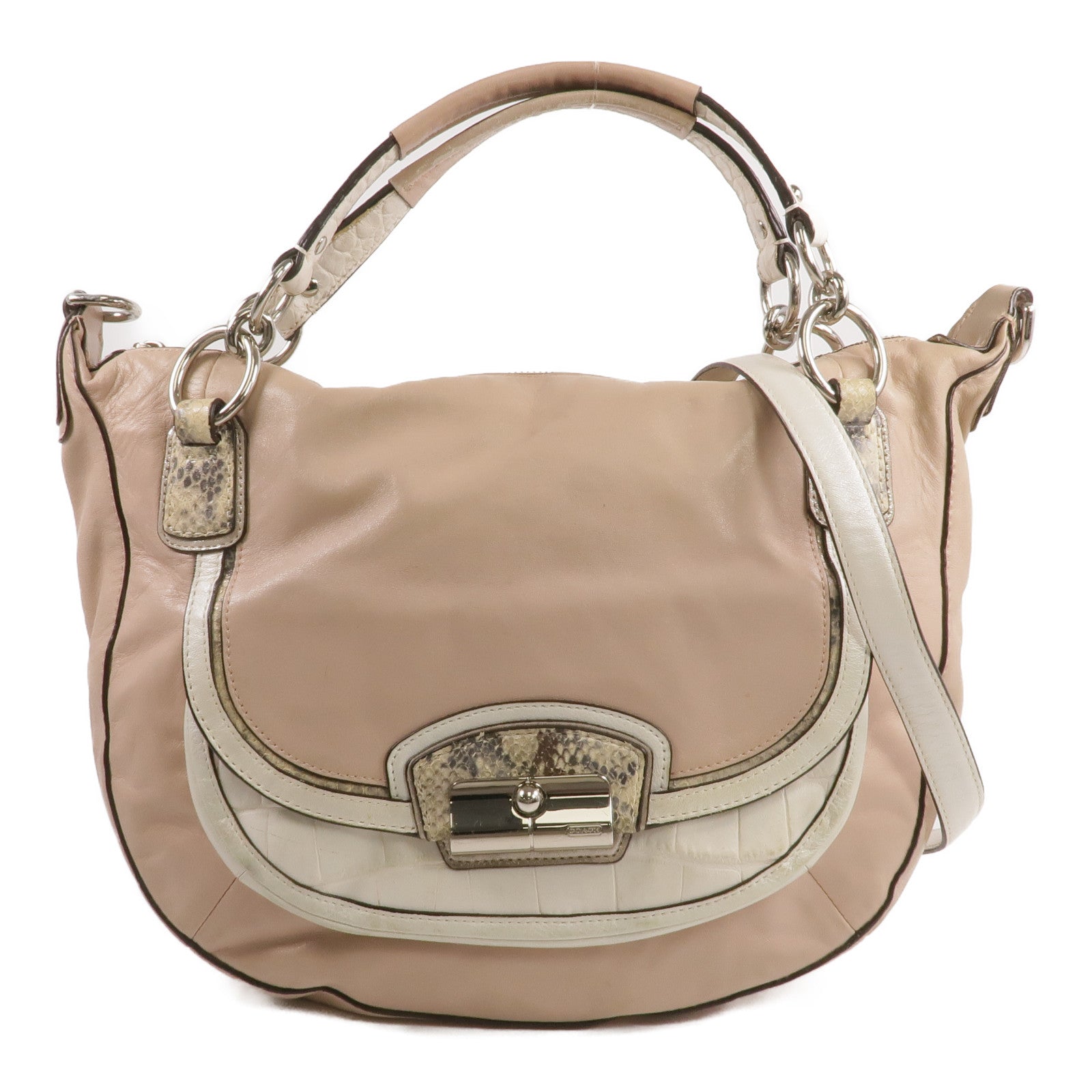 COACH 【激減優惠】牛皮/壓花皮革2 Way Shoulder銀扣手挽肩背兩用袋