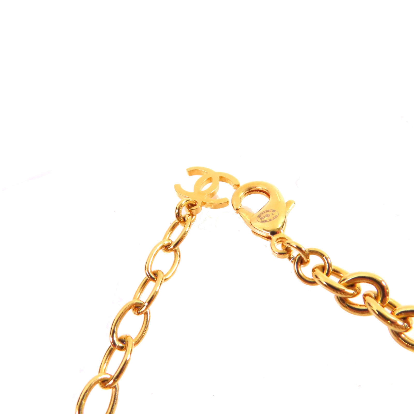 CHANEL 金屬/仿珍珠Necklace金扣項鏈白色/金色