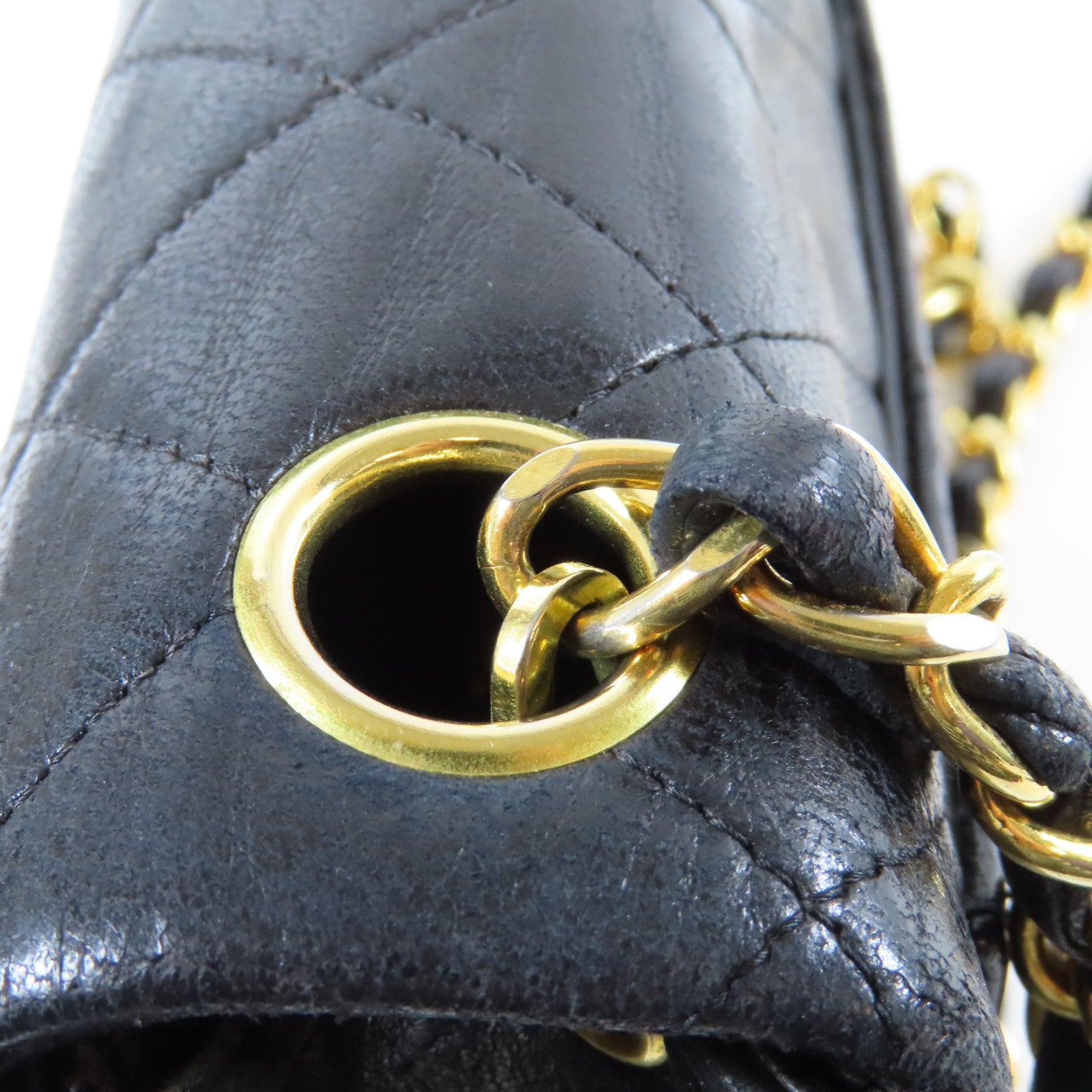 CHANEL 菱格羊皮皮革Chain Shoulder Bag金扣鏈帶肩背袋黑色