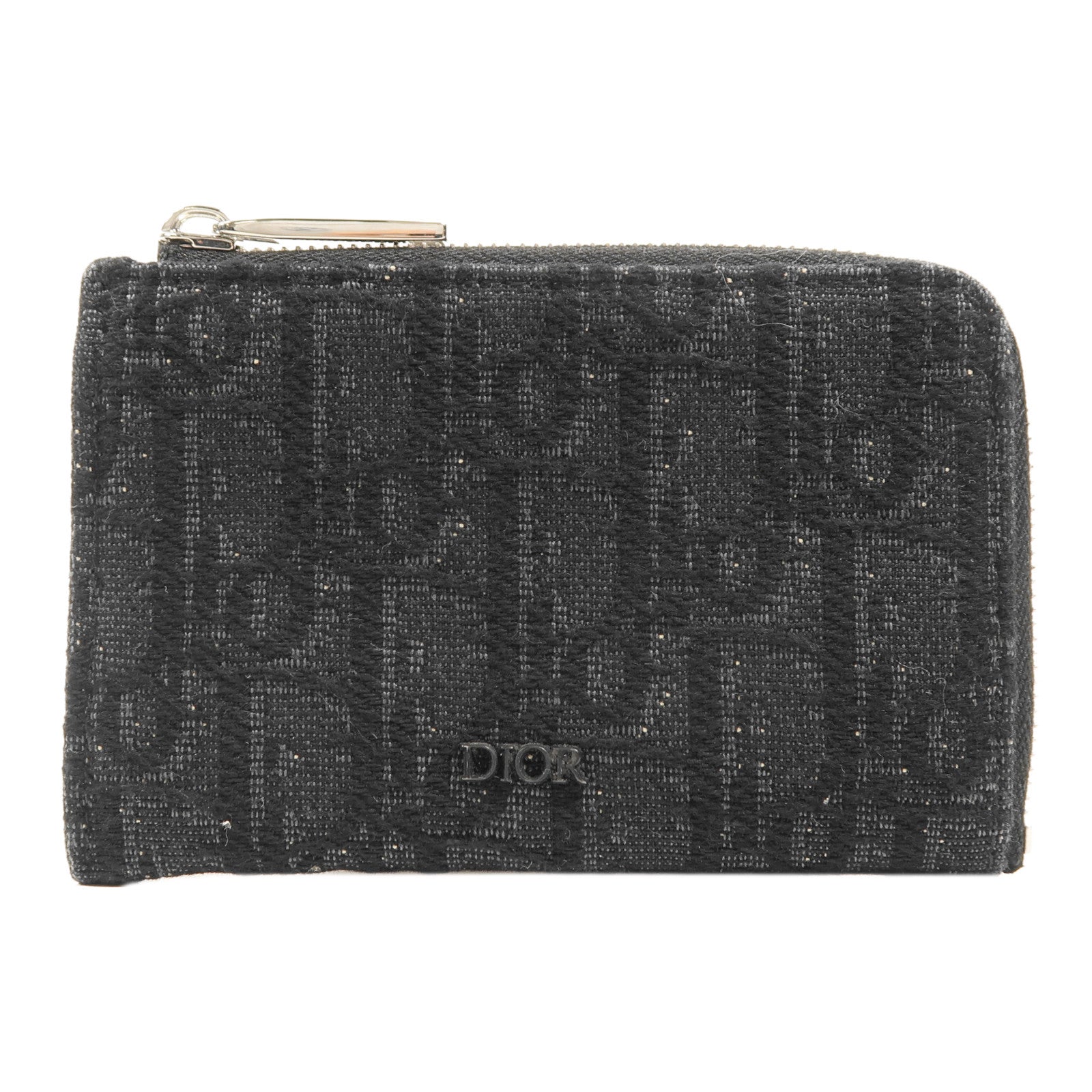 Dior 帆布/牛皮皮革Oblique Card Case銀扣卡片套