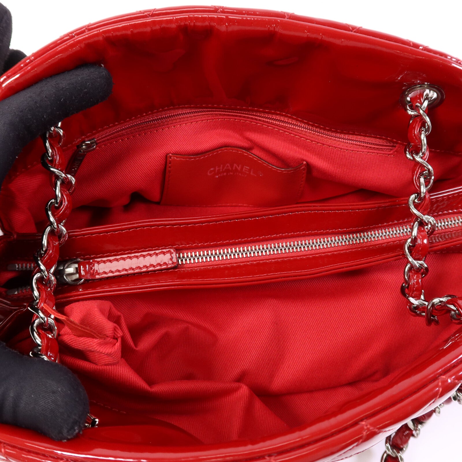 CHANEL 漆皮皮革Chain Shoulder Bag銀扣鏈帶肩背袋