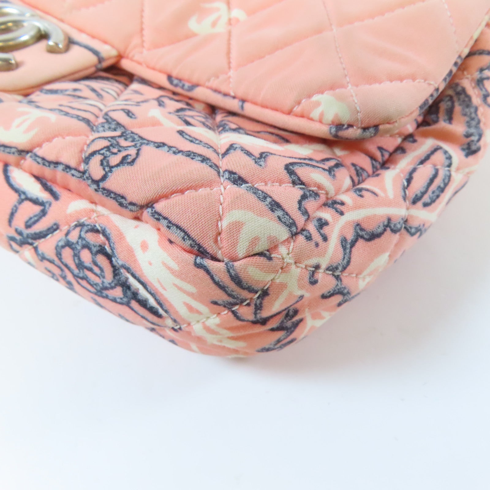 CHANEL 帆布Chain Shoulder Bag銀扣鏈帶肩背袋粉紅色