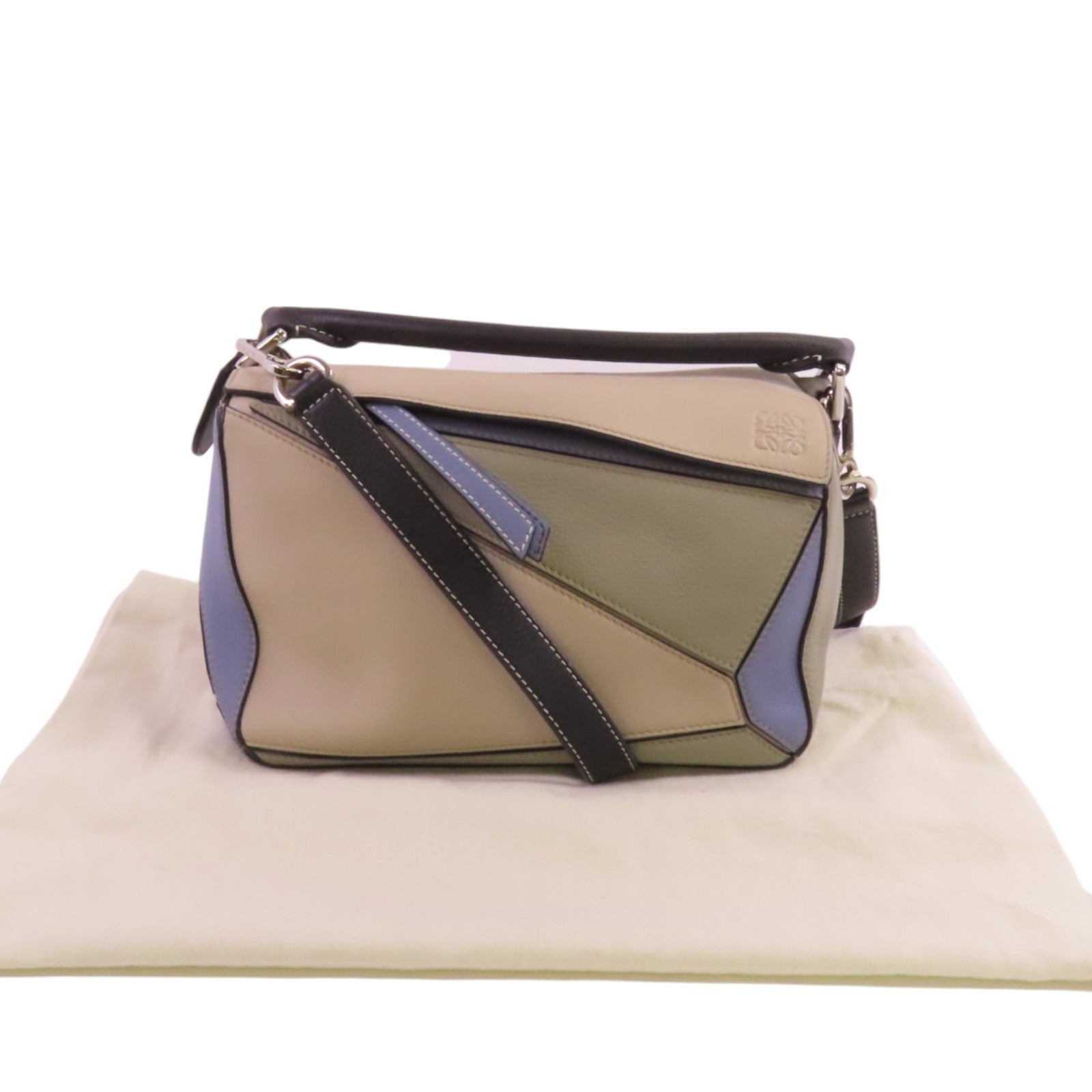 LOEWE 牛皮皮革Loewe Puzzle Bag Small銀扣手挽肩背兩用袋