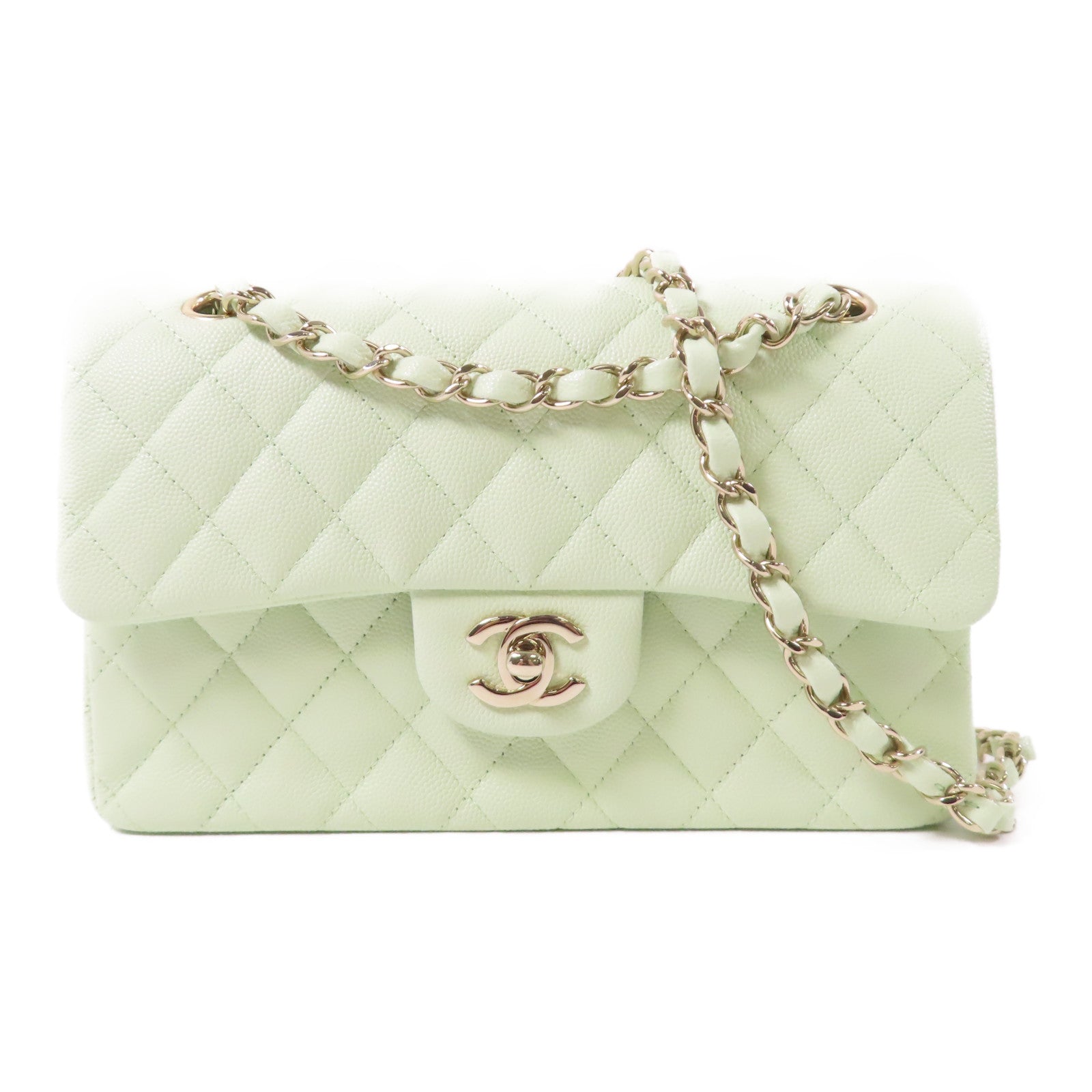 CHANEL 牛皮皮革Classic 23金扣鏈帶肩背袋淺綠色
