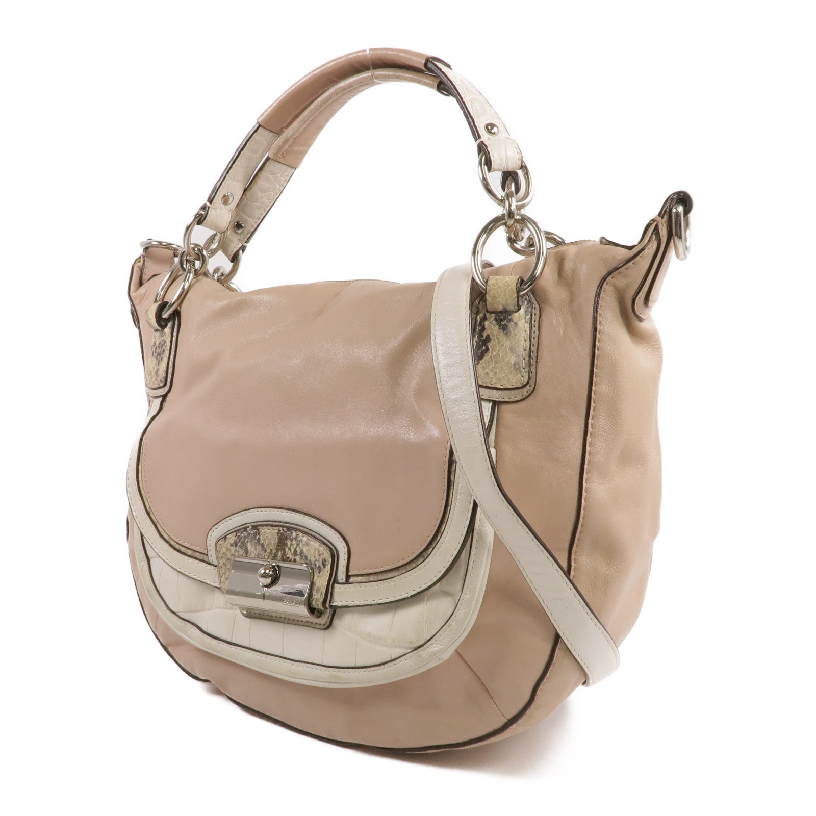 COACH 【激減優惠】牛皮/壓花皮革2 Way Shoulder銀扣手挽肩背兩用袋