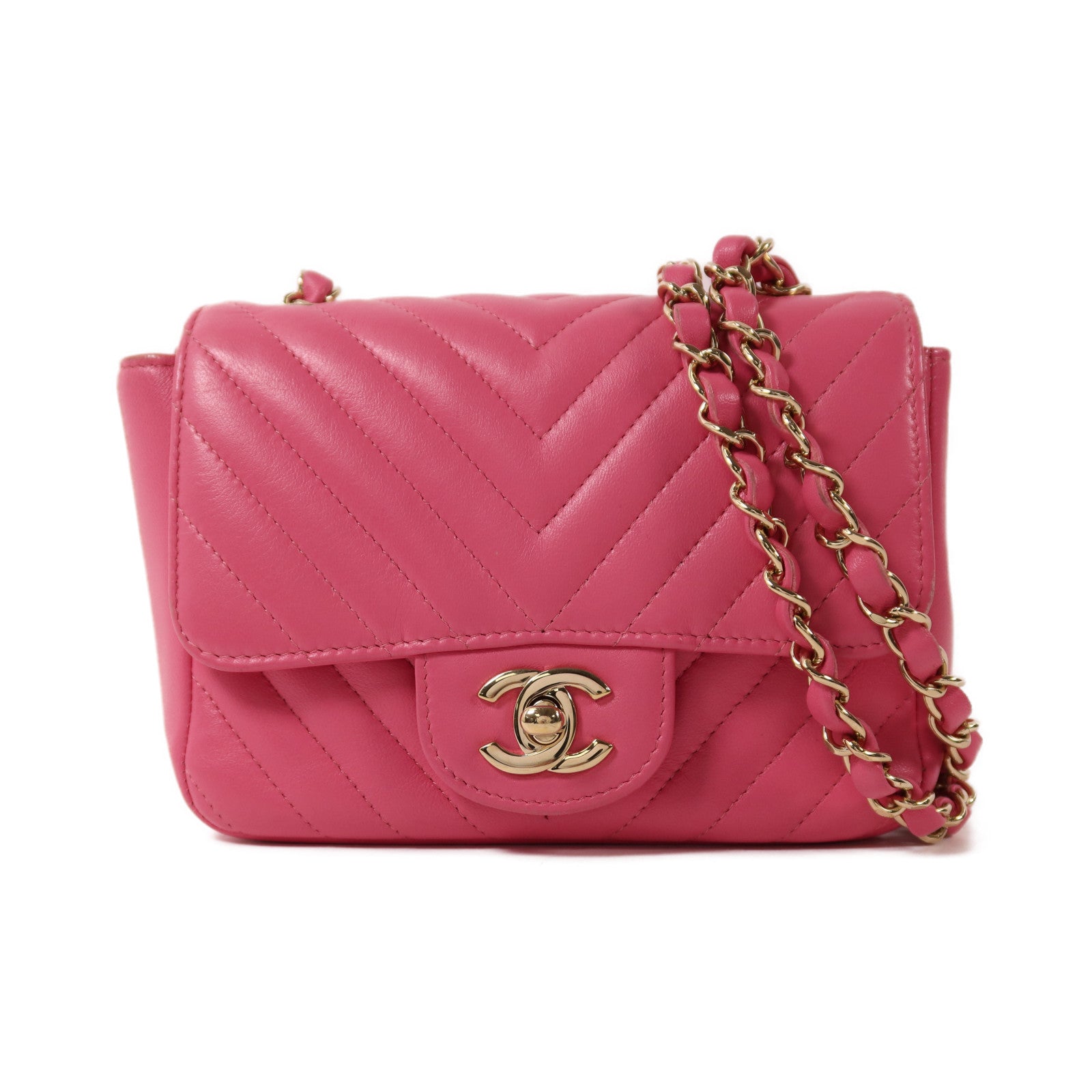 CHANEL 羊皮皮革Mini Classic 17金扣鏈帶肩背袋