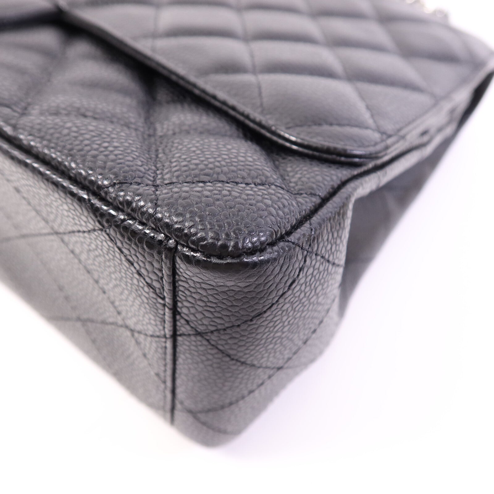 CHANEL 牛皮皮革Maxi Classic銀扣鏈帶肩背袋