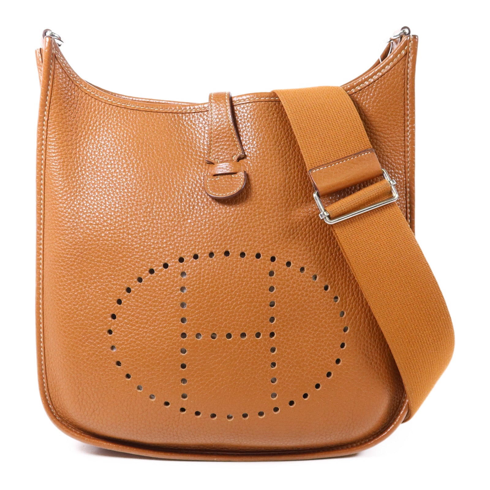 HERMES Clemence皮革Evelyne PM銀扣肩背袋Gold