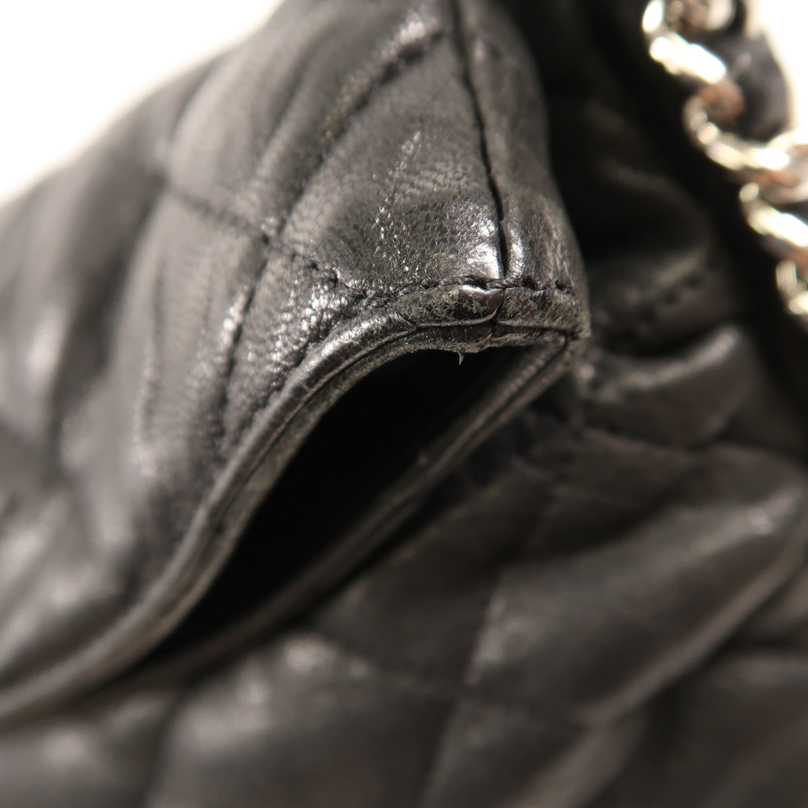 CHANEL 牛皮皮革Chain Shoulder銀扣鏈帶肩背袋